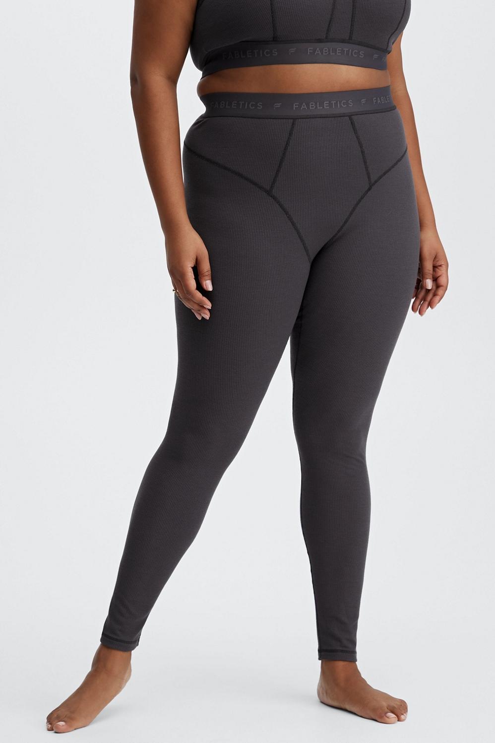 Fabletics Fabletics Waffle High-Waisted Legging Womens Pewter/Pewter Logo Size XS Product Image