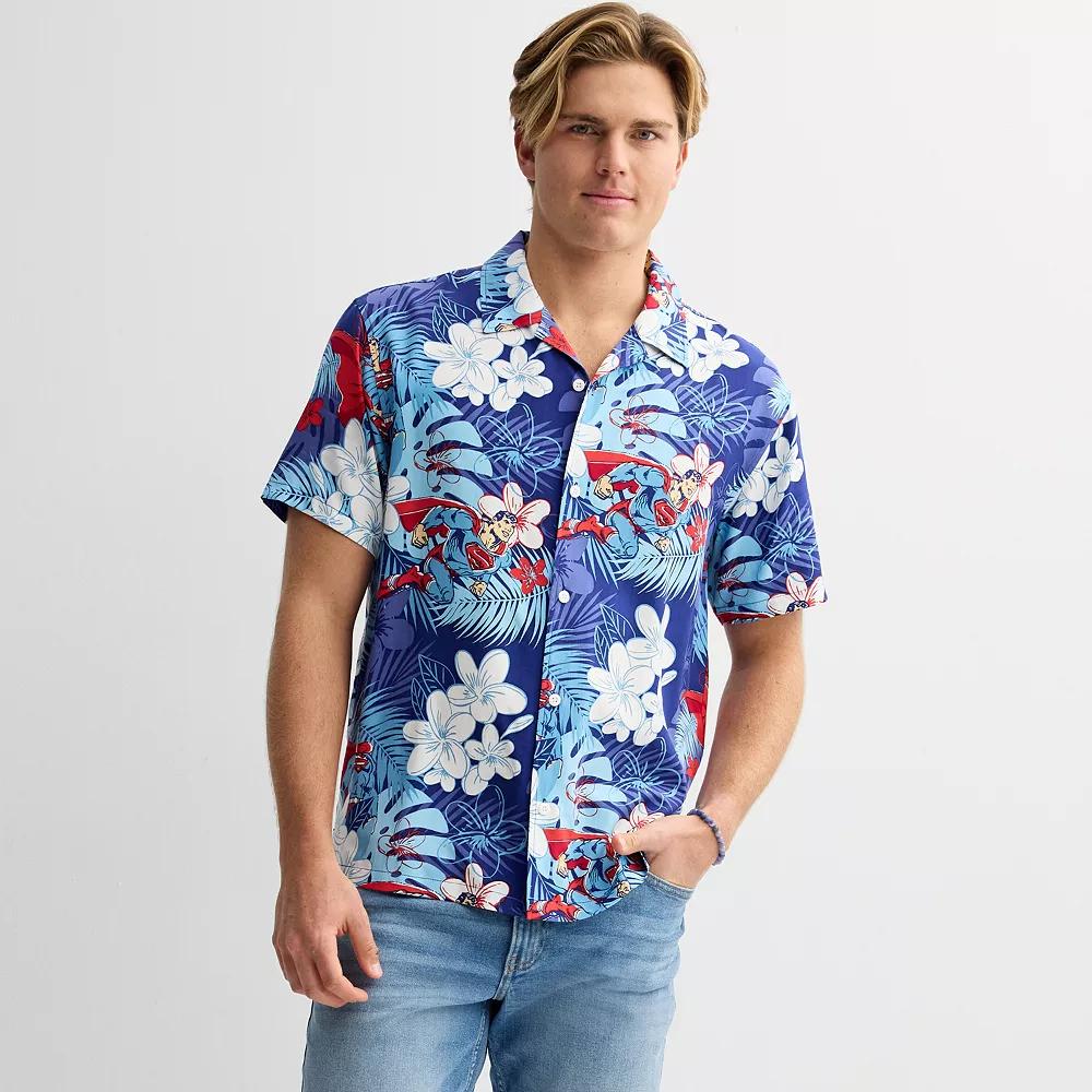 Men's DC Comics Superman & Floral Allover Print Woven Short Sleeve Button-Down Shirt,  Product Image