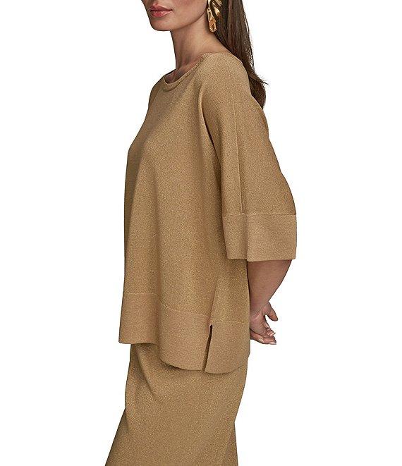 Donna Karan Coordinating Shimmer Knit Short Sleeve Oversized Top Product Image