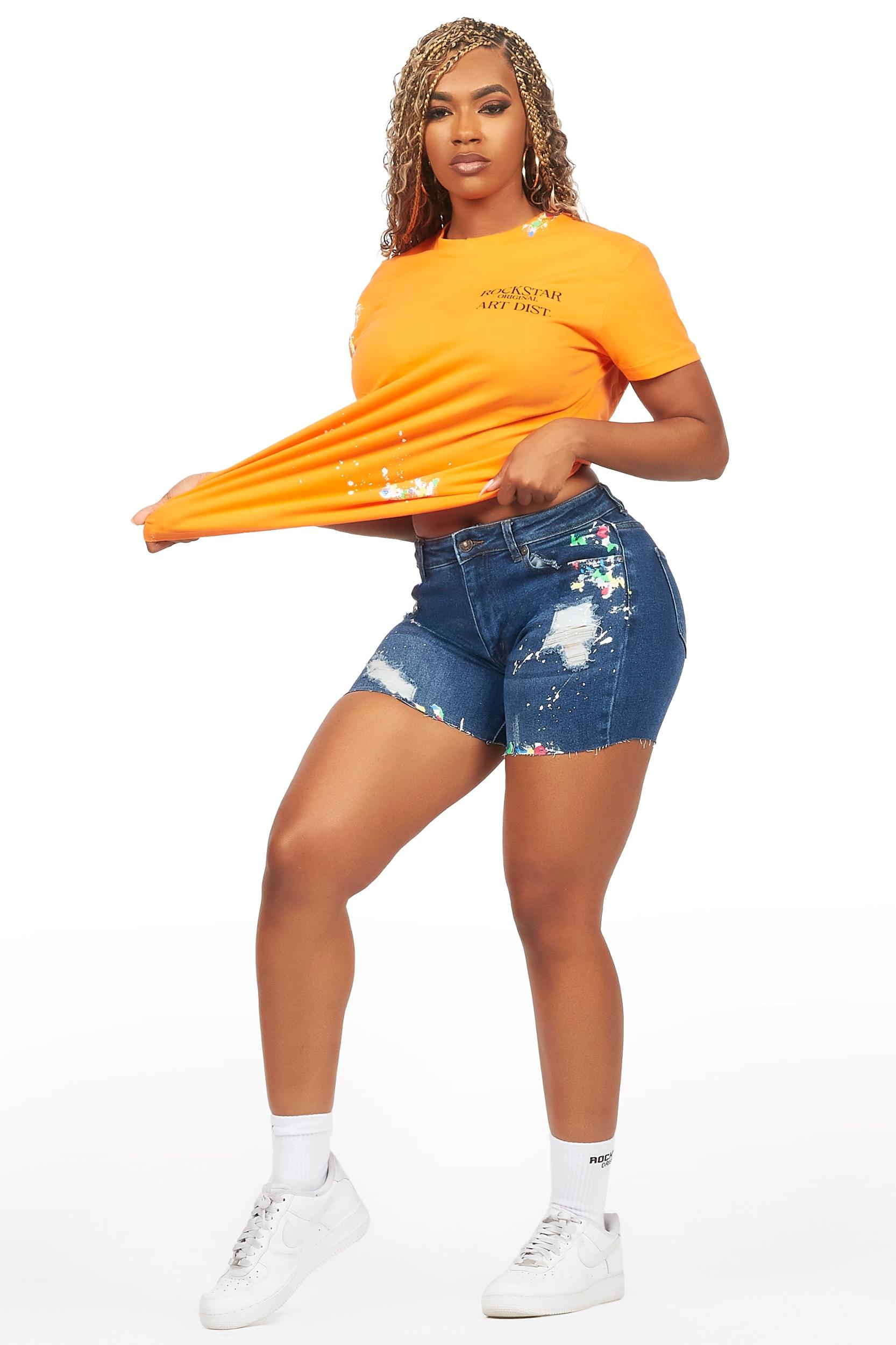 Deshina Orange/Blue Denim Short Set Female Product Image