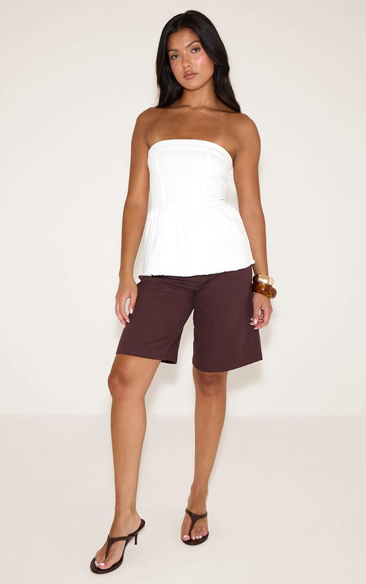 White Raw Hem Peplum Bandeau Denim Top Product Image