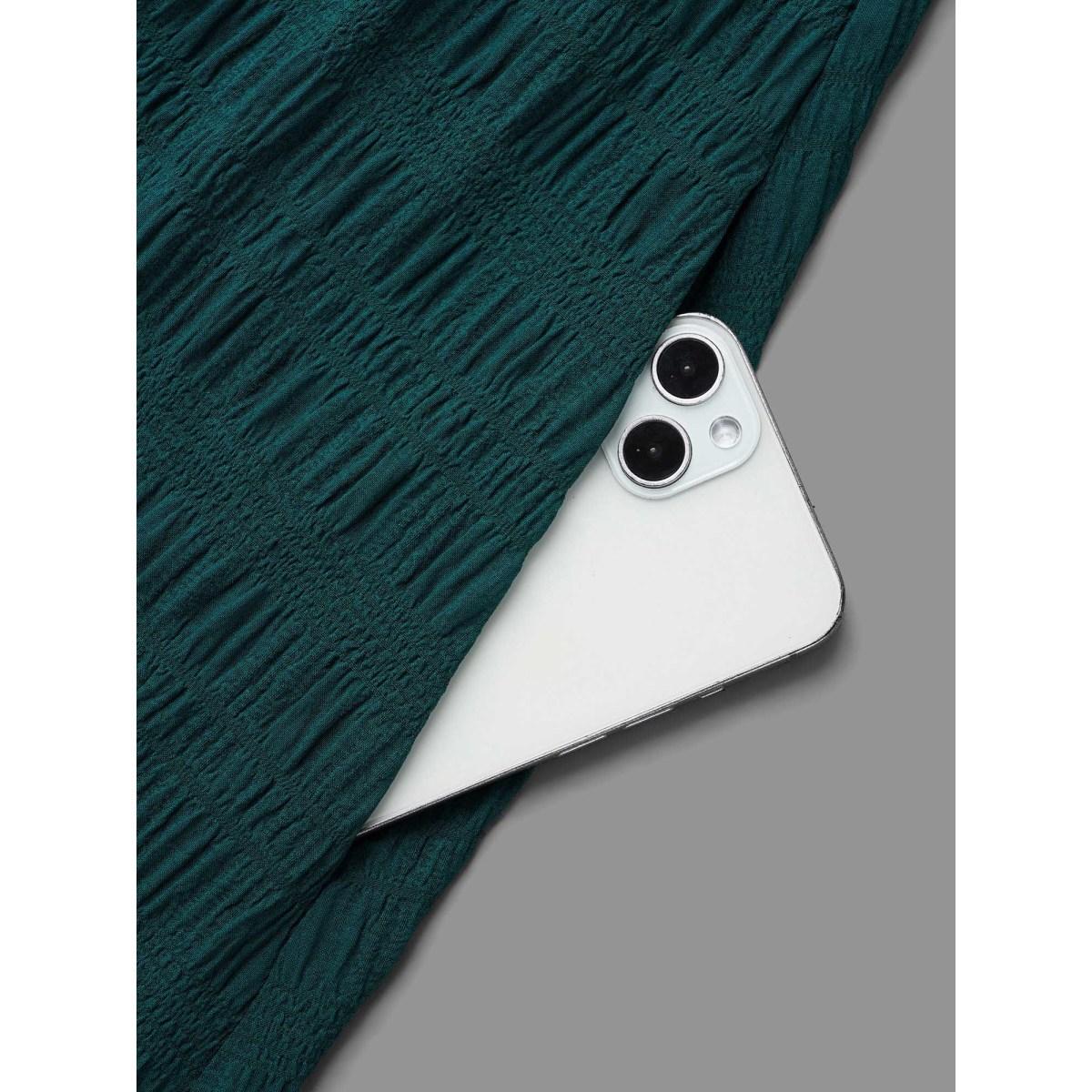 Plus Size Textured Waist-Defined Button Midi Dress Emerald Women Elegant Texture V-neck Elbow-length sleeve Curvy BloomChic 18-20/2X Product Image