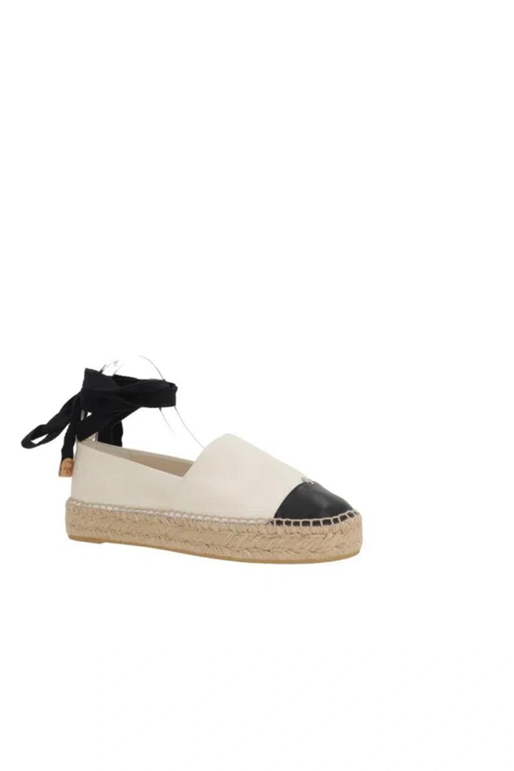 TORY BURCH White Espadrilles With Metallic Logo On The Front And Ankle Strap In Leather Woman Product Image