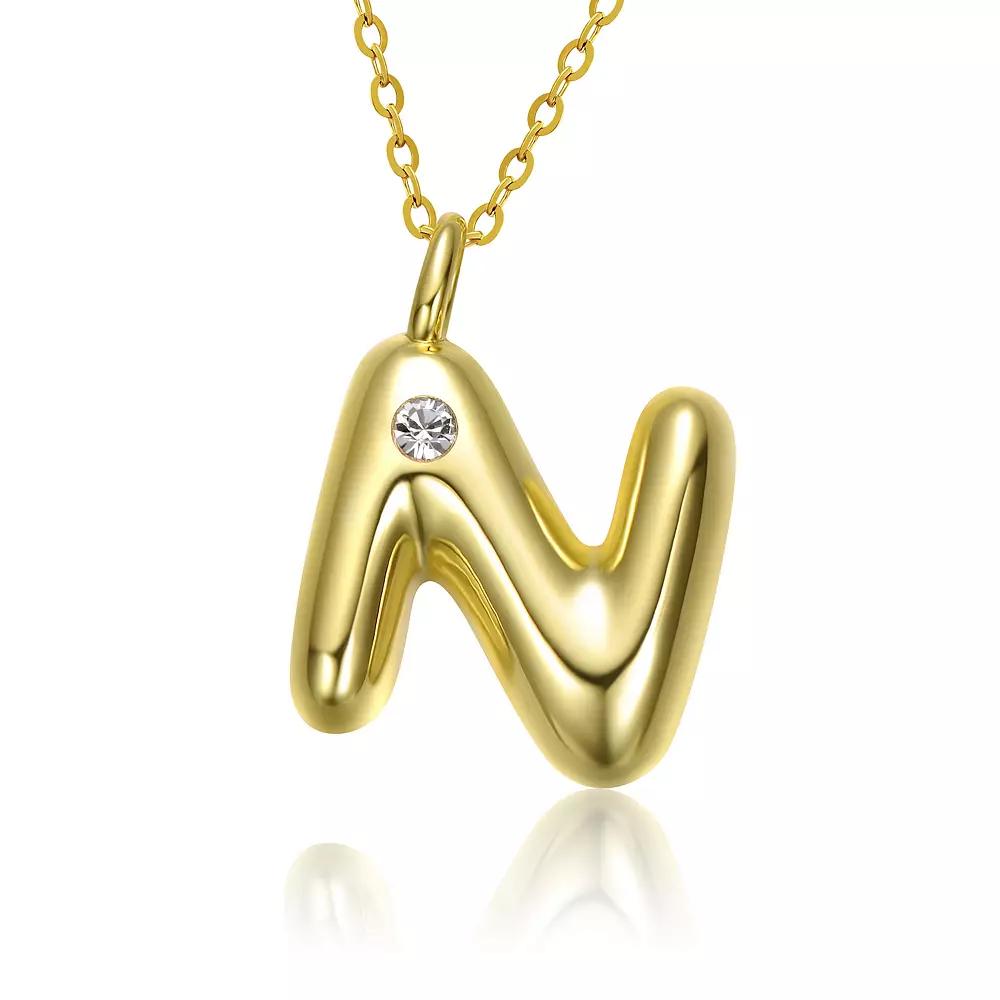 14k Gold Plated Bubble Initial Pendant Necklace, Womens Gold Tone N Product Image