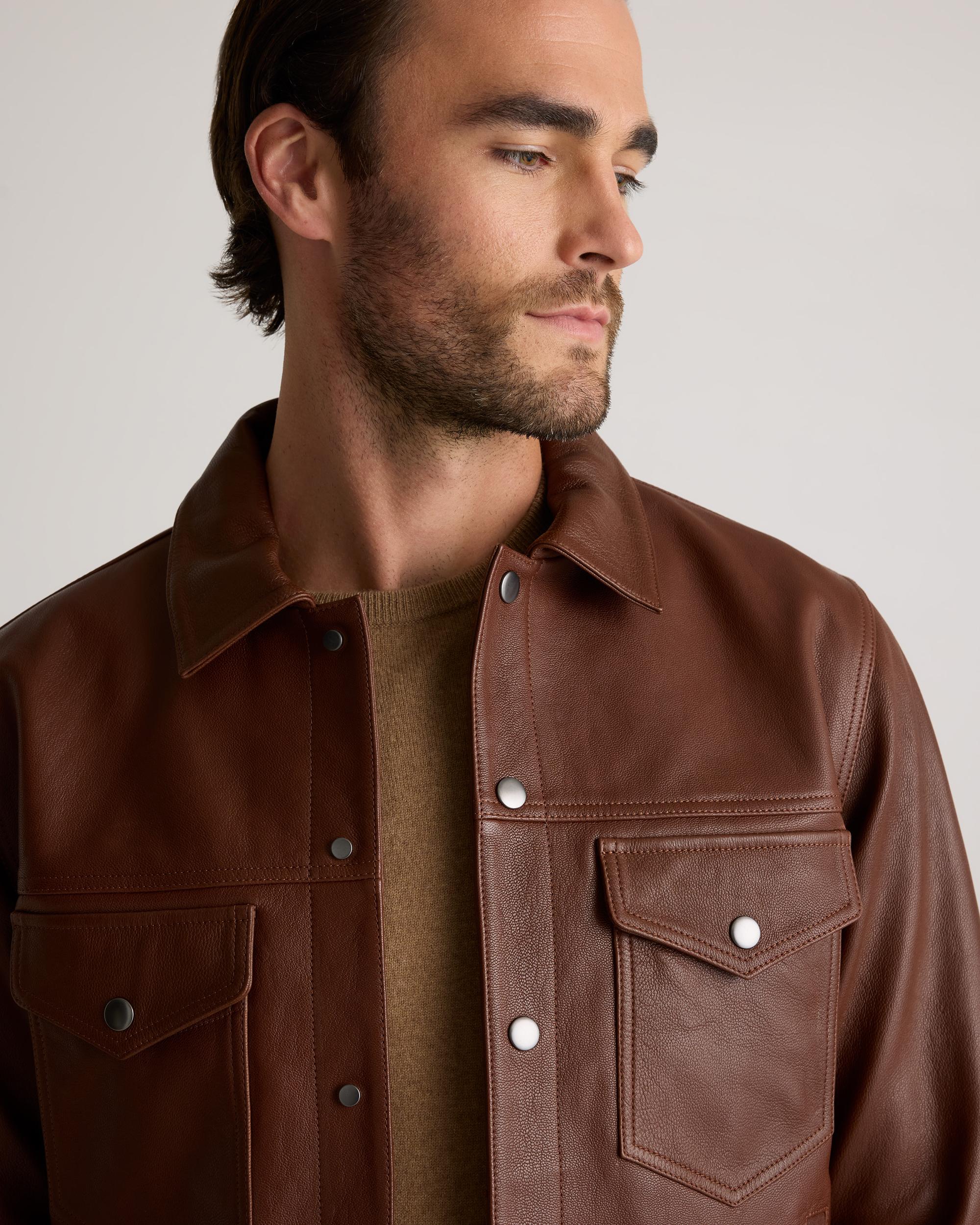 Quince | Men's 100% Burnished Leather Trucker Jacket Product Image