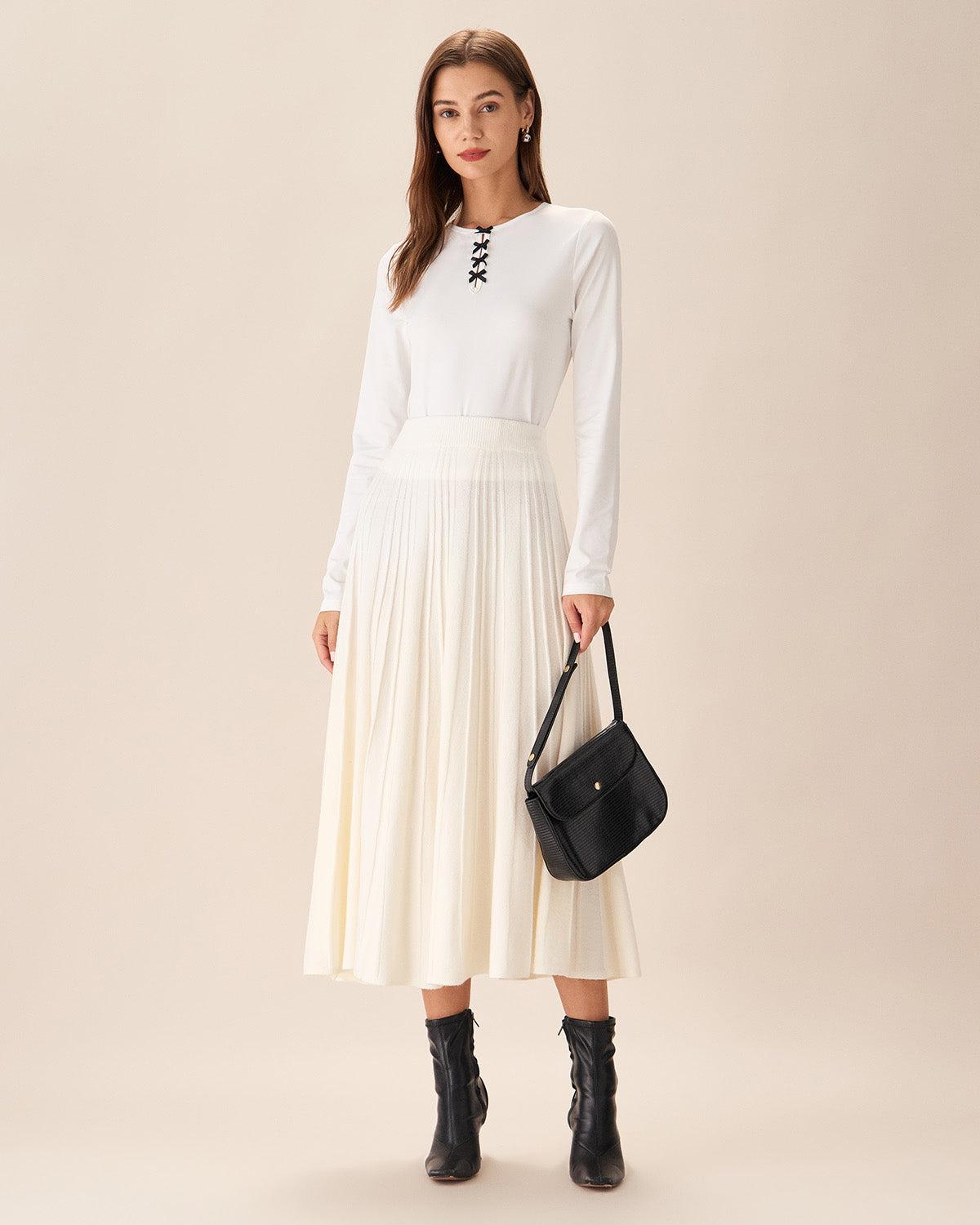 White Contrasting Bowknot Slim Tee Product Image