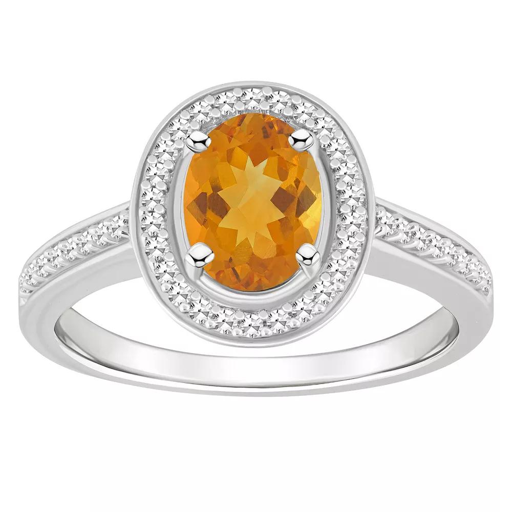 Celebration Gems Sterling Silver 8 mm x 6 mm Oval Gemstone & 1/5 Carat T.W. Diamond Halo Ring, Women's,  Product Image