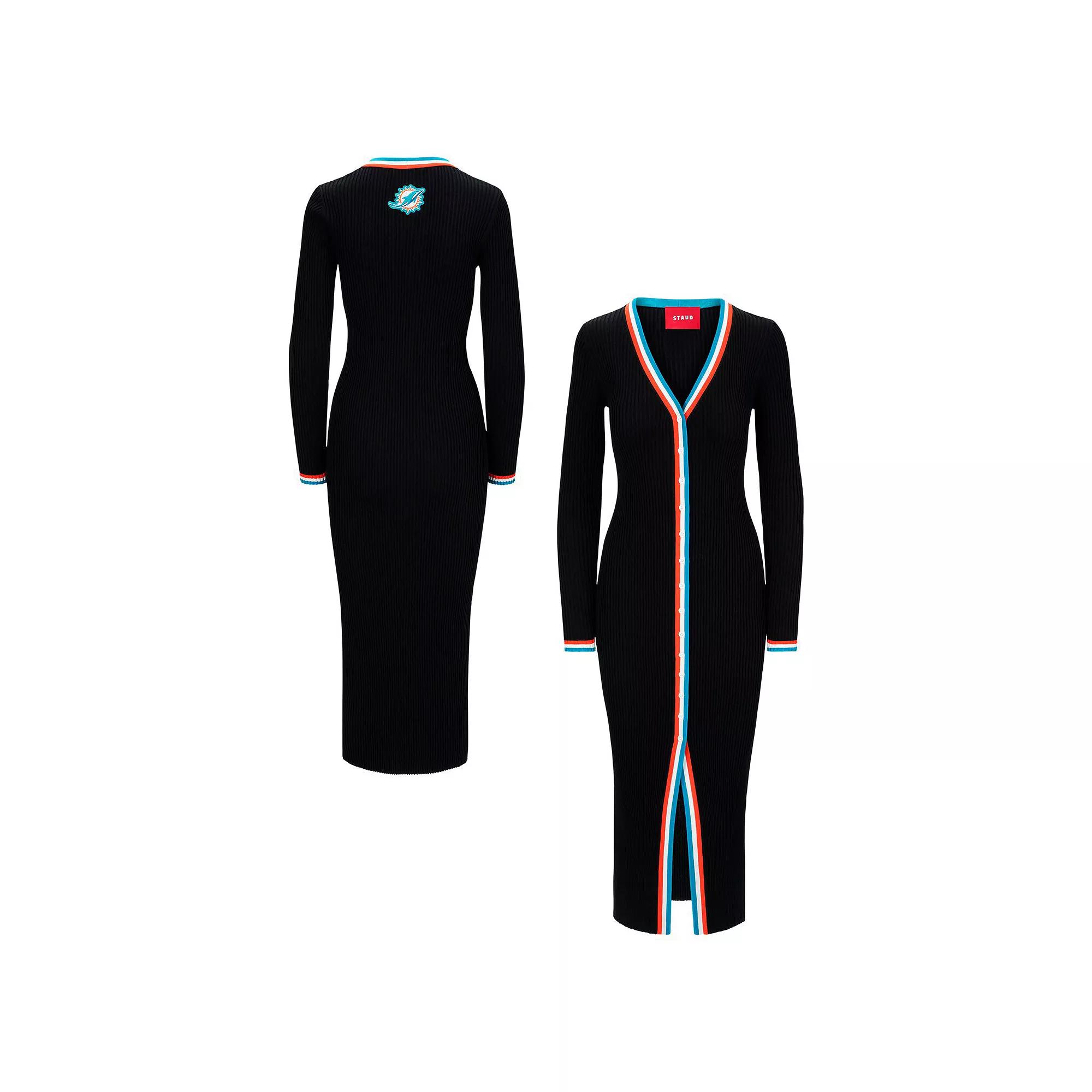 Women's STAUD Black Miami Dolphins Shoko Knit Button-Up V-Neck Sweater Dress,  Product Image