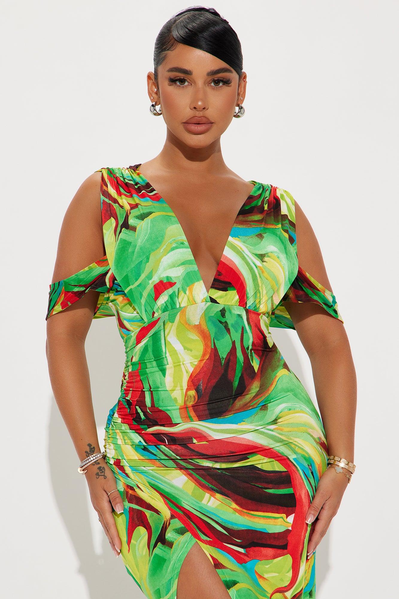 Tropical Vacation Maxi Dress - Green/combo Product Image