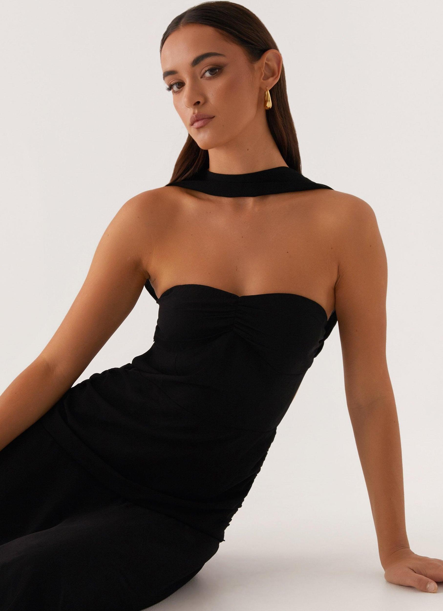 Leto Chiffon Midi Dress - Black Product Image