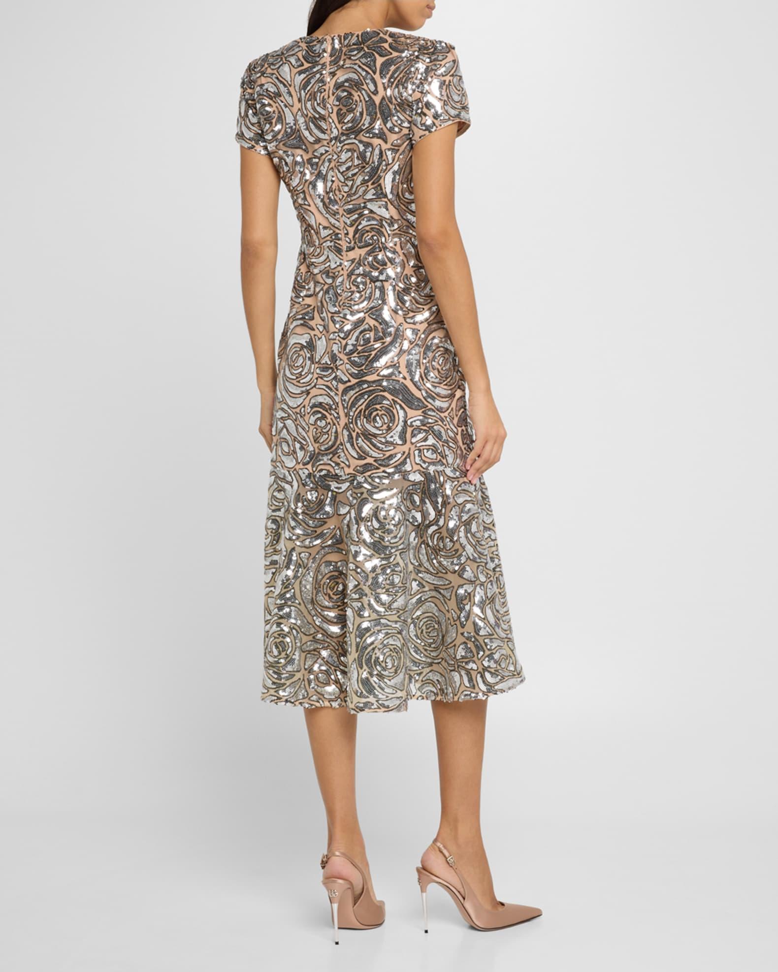Tahlia Sequin Rose Flounce Midi Dress Product Image