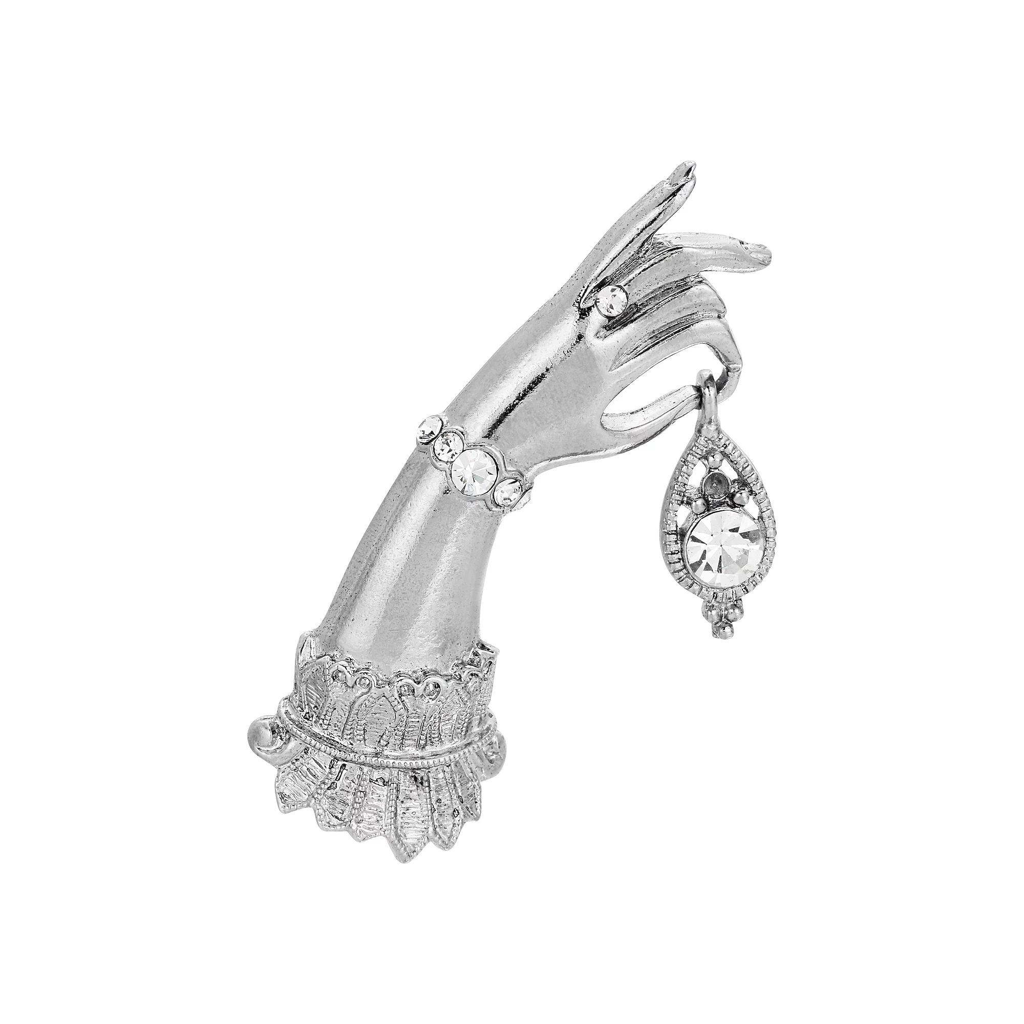 1928 Gold Tone Simulated Crystal Ladys Hand Pin, Womens, Green Product Image