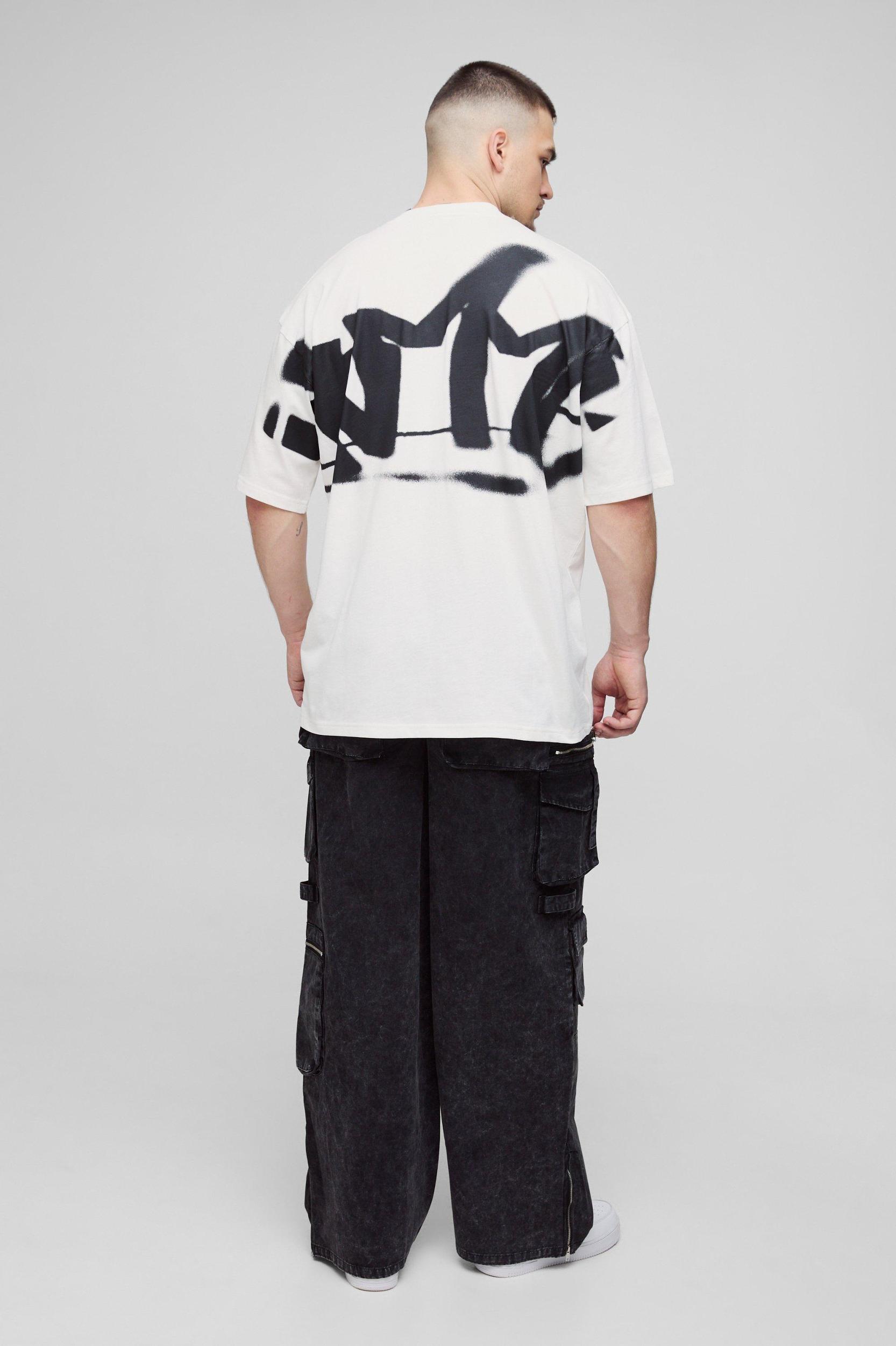 Tall Oversized Homme Graffiti Print Large Scale T-Shirt | boohooMAN USA Product Image