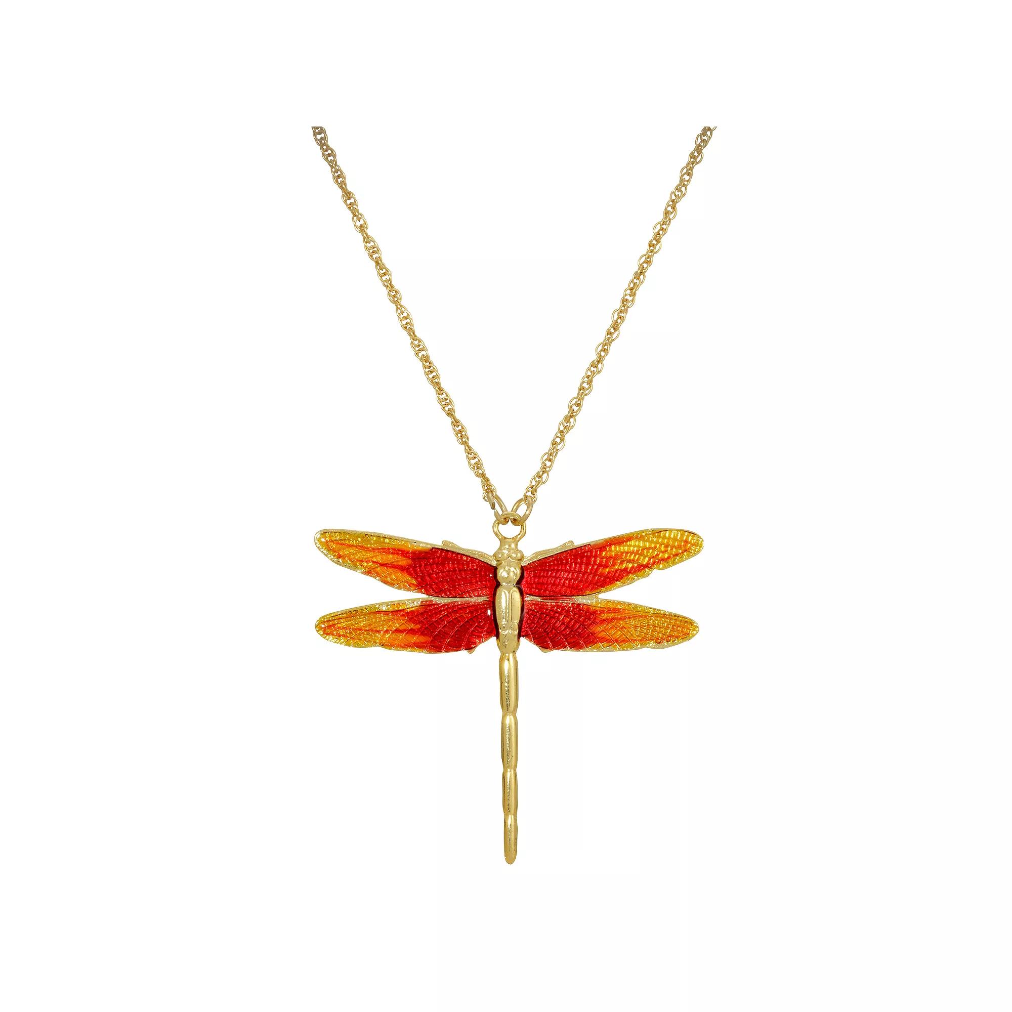 1928 Gold Tone Orange Dragonfly Pendant Necklace, Womens Product Image