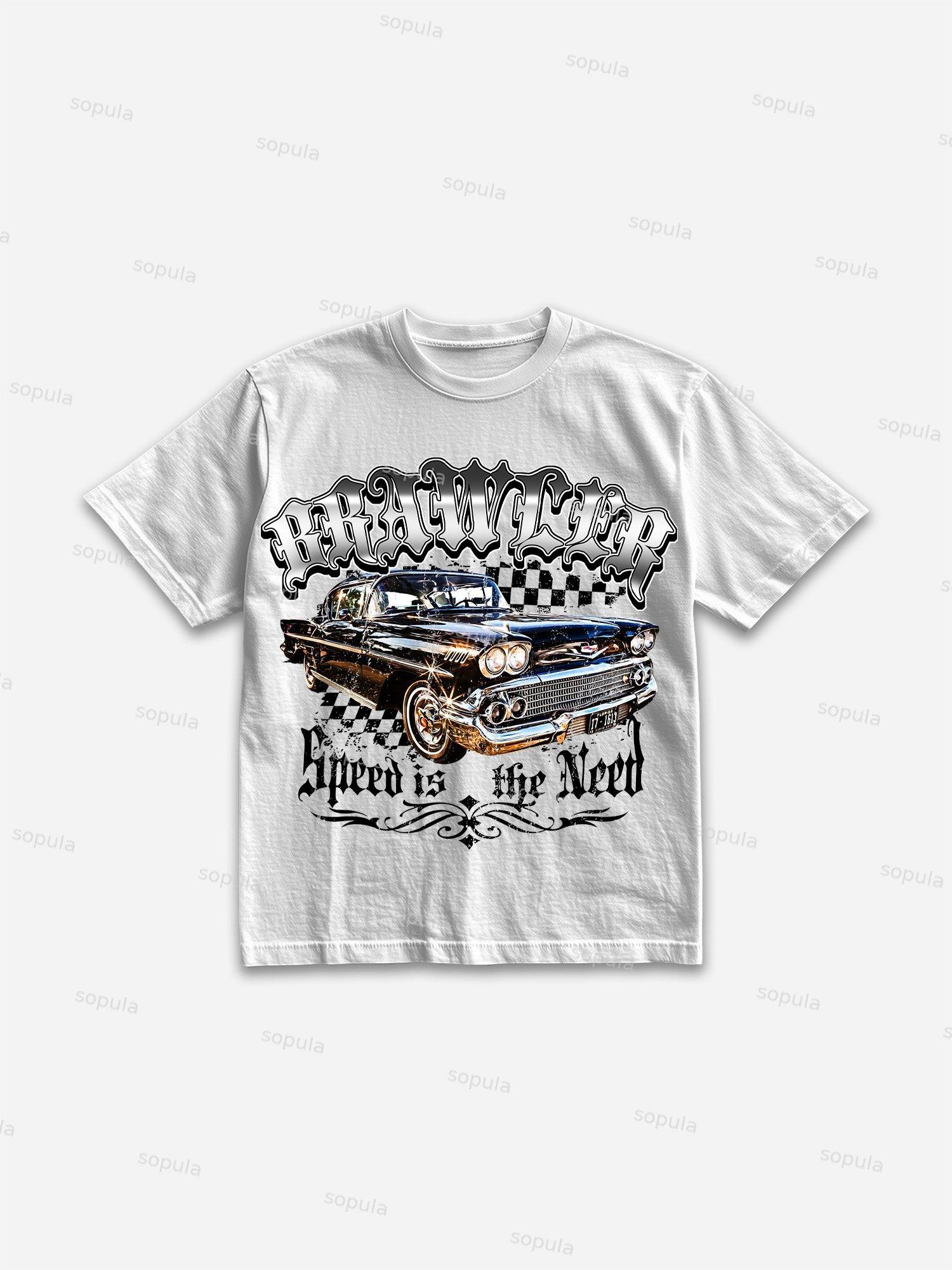 Racing Brawler Print Cotton T-shirt Product Image