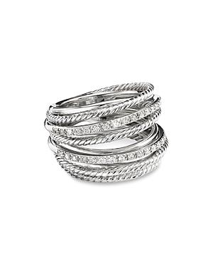 Womens Crossover Diamond & Sterling Silver Wide Ring Product Image
