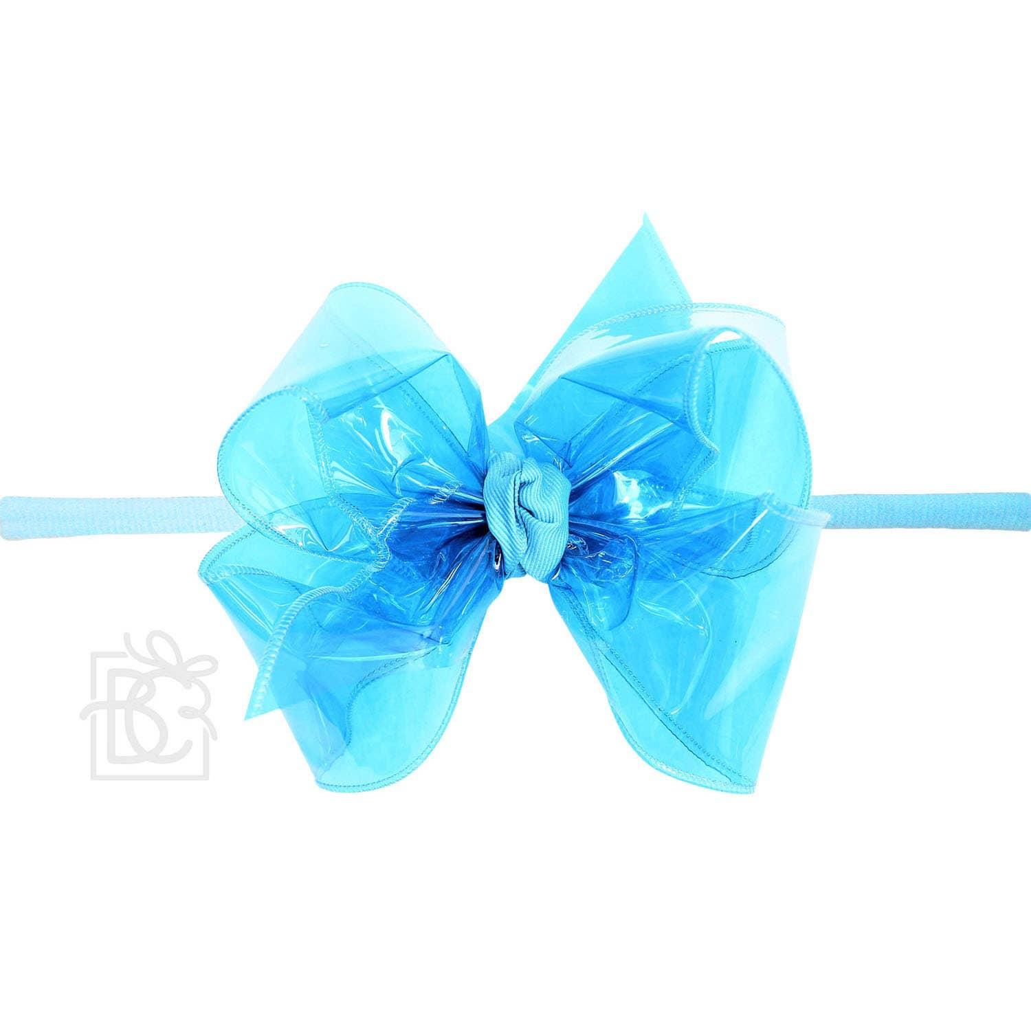 1/4" PANTYHOSE HEADBAND W/WATERPROOF BOW: 5.5" Huge - 2.5" Ribbon / AQUA Product Image