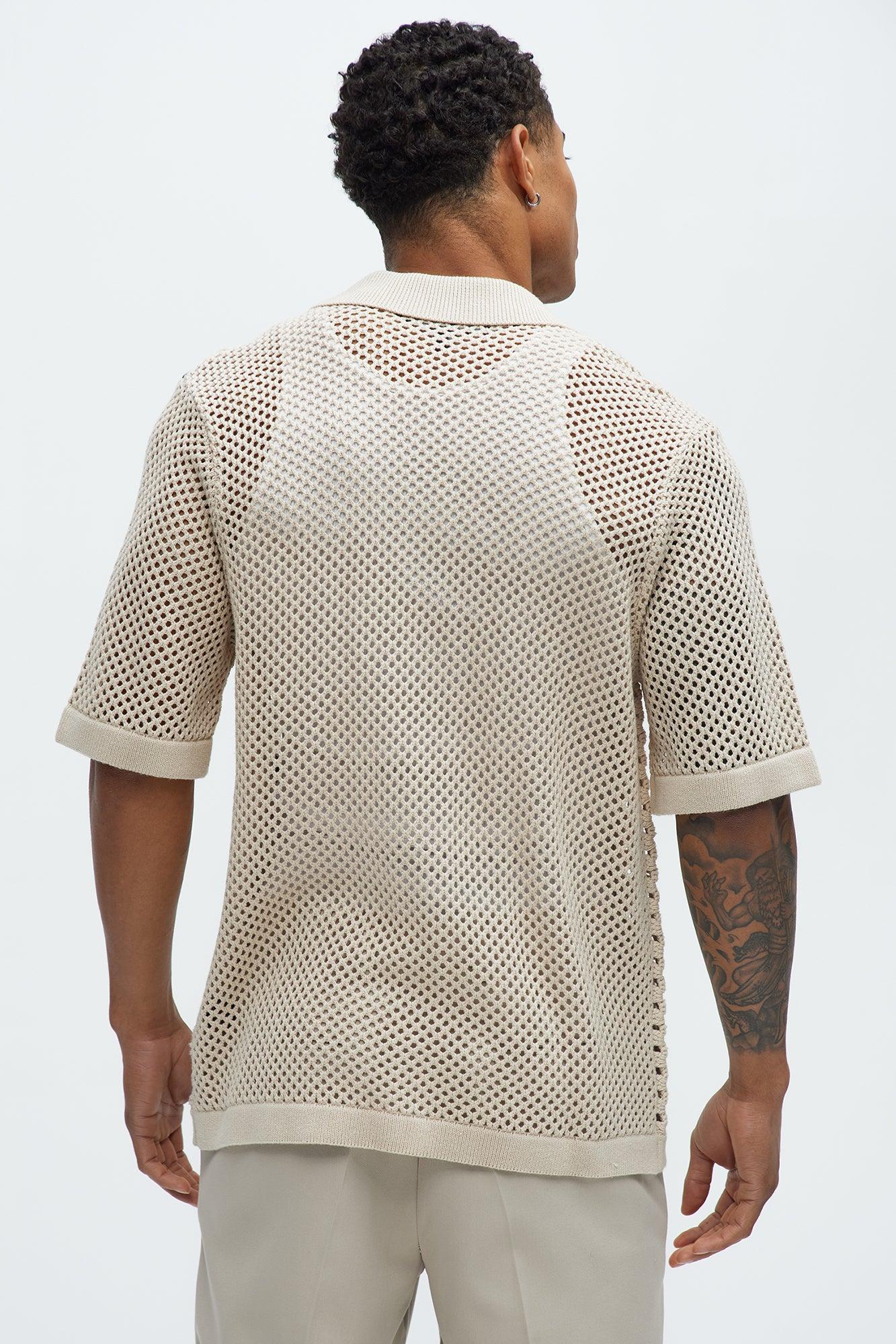 La Quinta Crochet Short Sleeve Cuban Collar Shirt - Tan Product Image