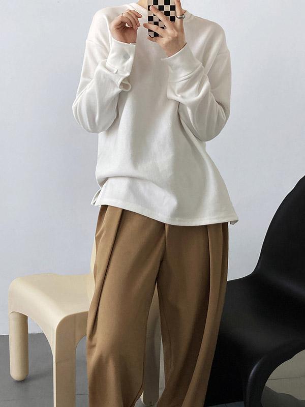 3 Colors Loose Casual Solid Color Split-Side T-Shirt Top Product Image