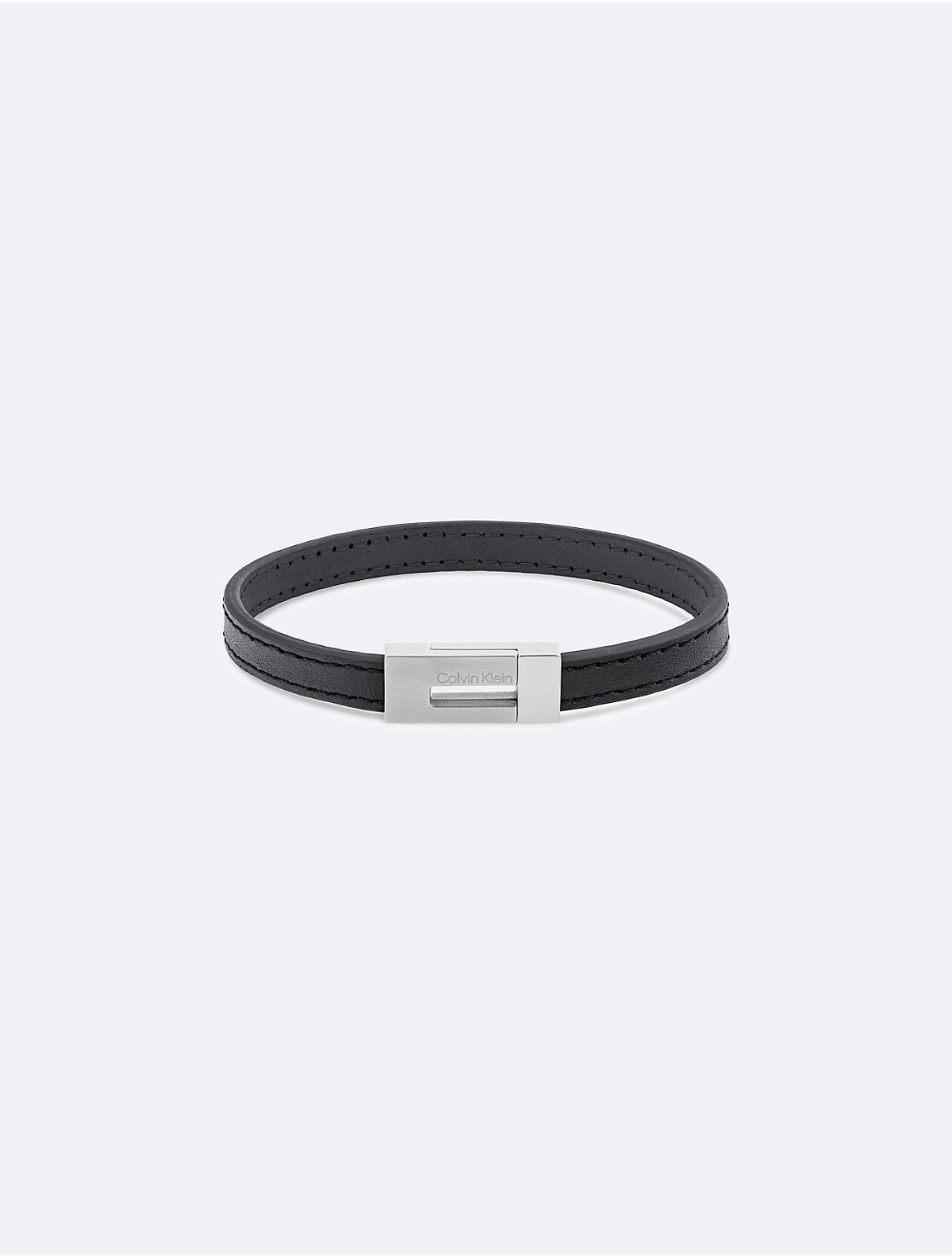 Calvin Klein Mens Open Charm Leather Bracelet - Metallic Product Image