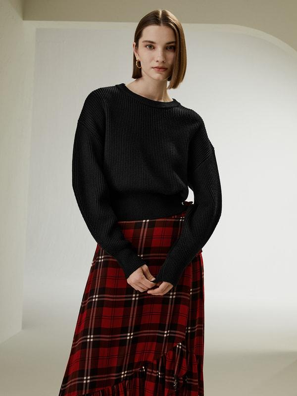 Round Neck Drop-Shoulder Merino Wool Sweater Product Image