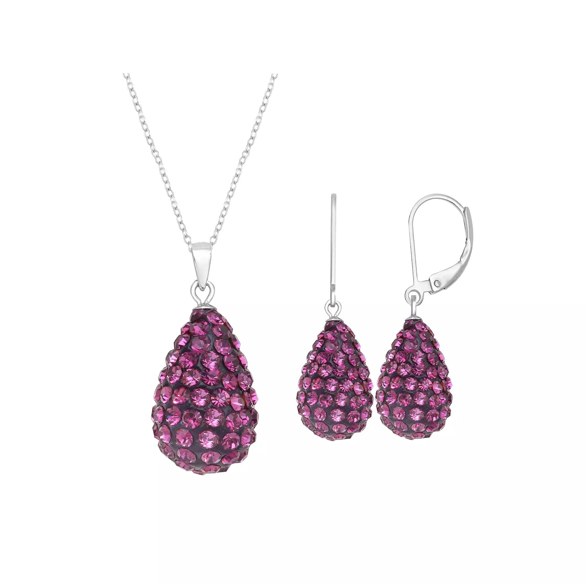 Silver Tone Briolette Drop Earring & Necklace Set, Womens Purple Product Image