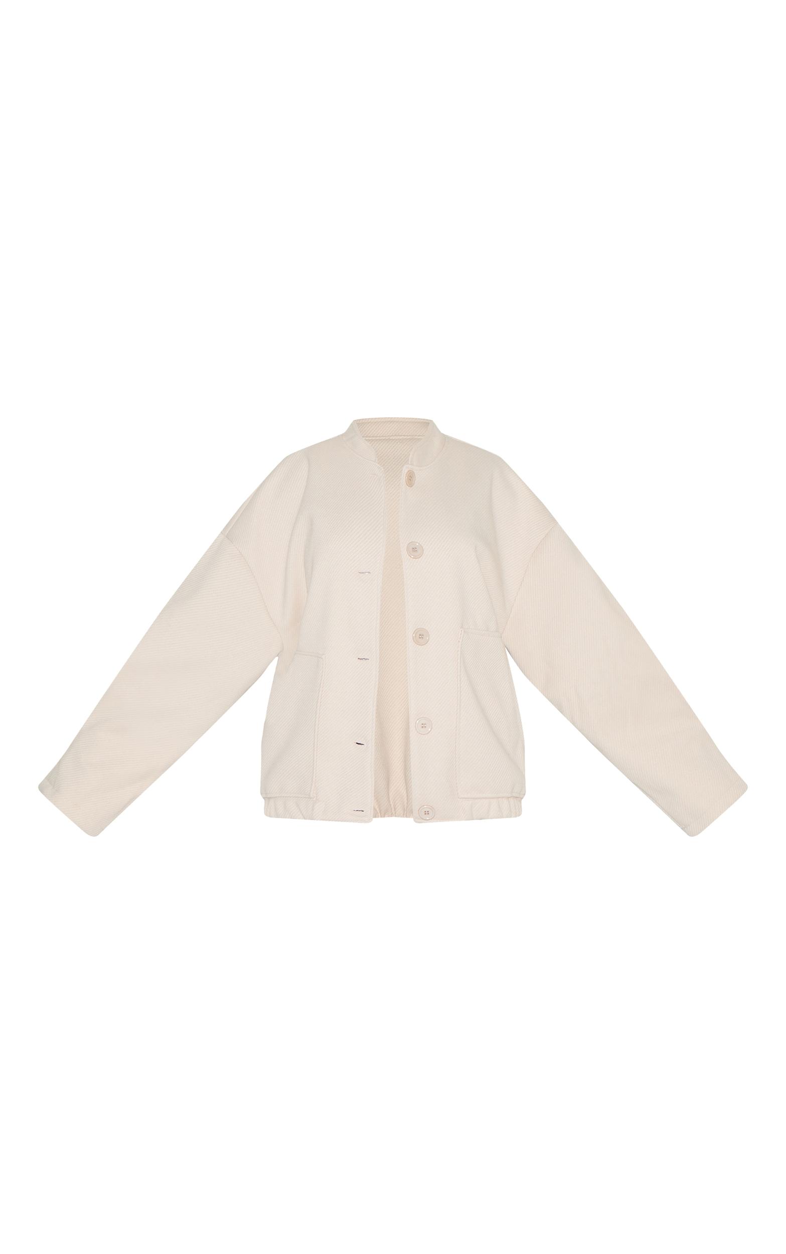 Beige Herringbone Oversized Bomber Jacket Product Image