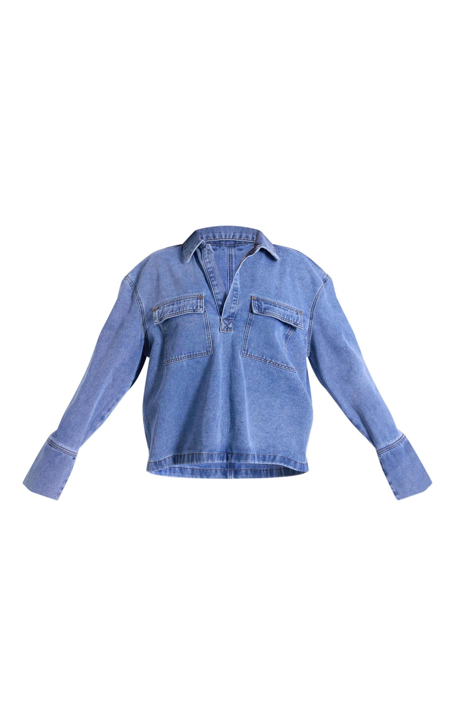 Vintage Blue Long Sleeve Slouchy Denim Rugby Shirt Product Image