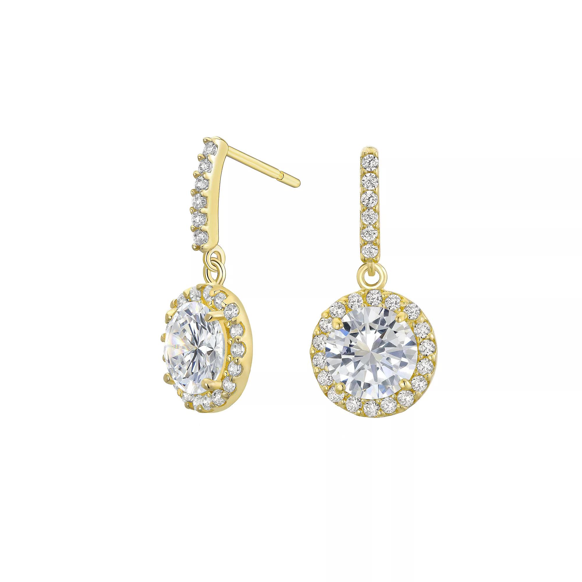 Forever Radiant 10k Gold Cubic Zirconia Halo Drop Earrings, Women's Product Image