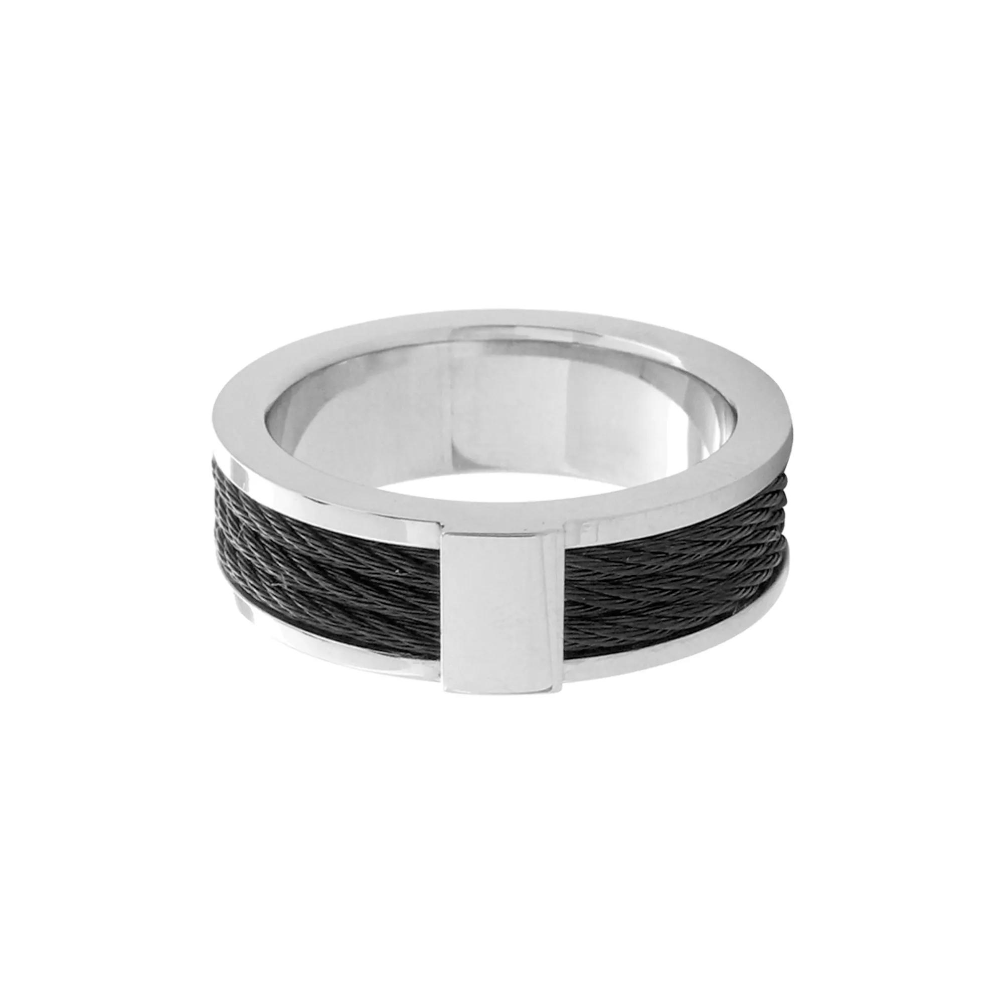 Men's Black Cable Inlayed Comfort Fit Ring, Size: 12, Two Tone Product Image