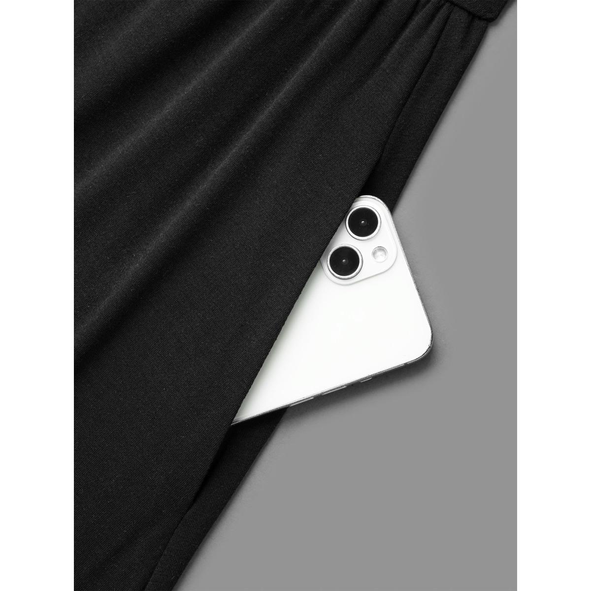 Plus Size Crew Neck Geometric Print Patchwork Dress BlackFlower Women Casual Non Knit Dresses Bloomchic 28/5X Product Image