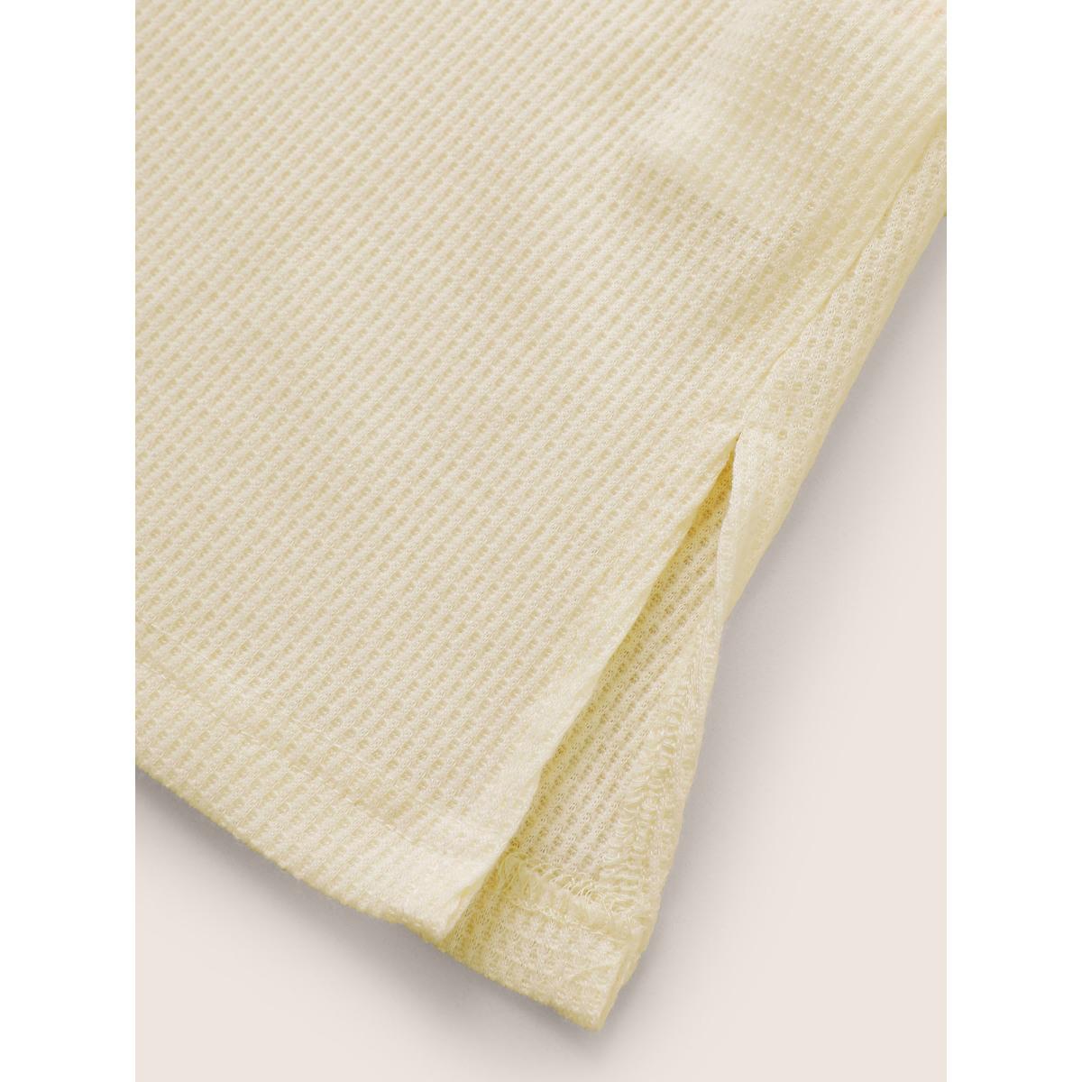 Plus Size Plain Waffle Knit Tassel Trim Hooded Sweatshirt Women Beige Casual Tassels V-neck Everyday Sweatshirts BloomChic 10/M Product Image