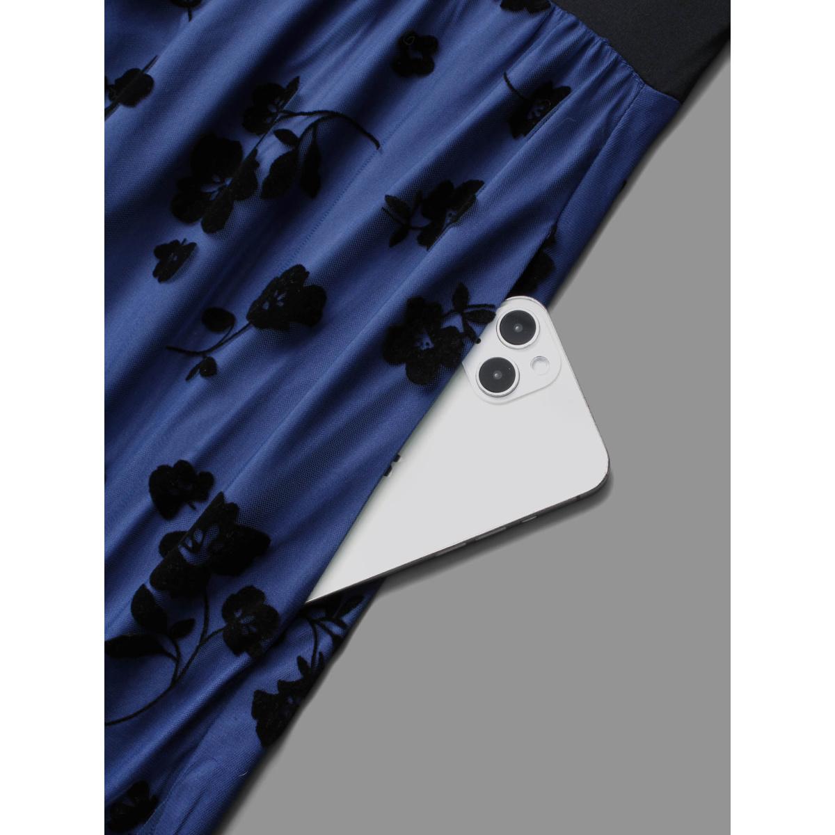 Plus Size Floral Embroidered Mesh keyhole Dress Aegean Women Formal Texture Round Neck Half Sleeve Curvy BloomChic 28/5X Product Image