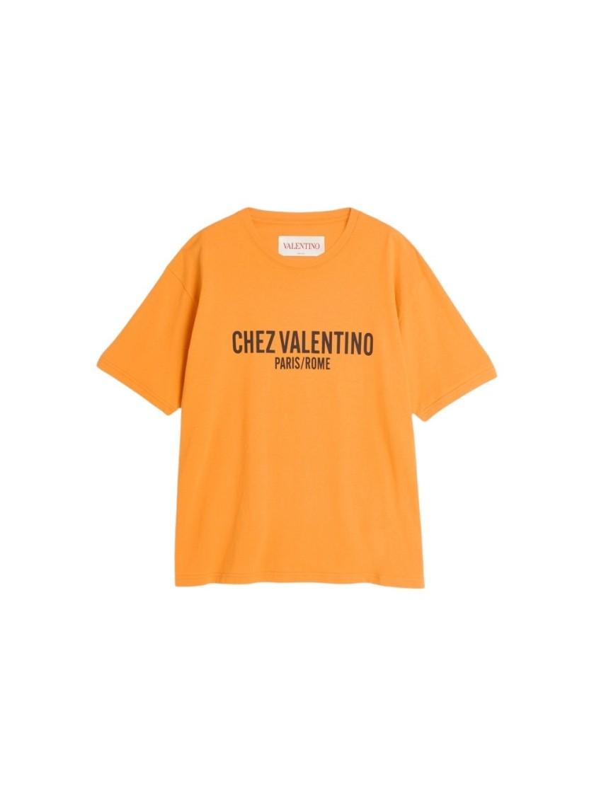 VALENTINO Cotton T-shirt With Chez Print In Orange Product Image