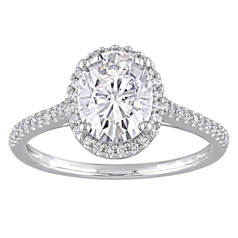 Stella Grace 14k White Gold Oval Cut Lab-Created Moissanite and 1/4 Carat T.W. Diamond Engagement Ring, Women's, Size: 9, 14k Whgold Product Image