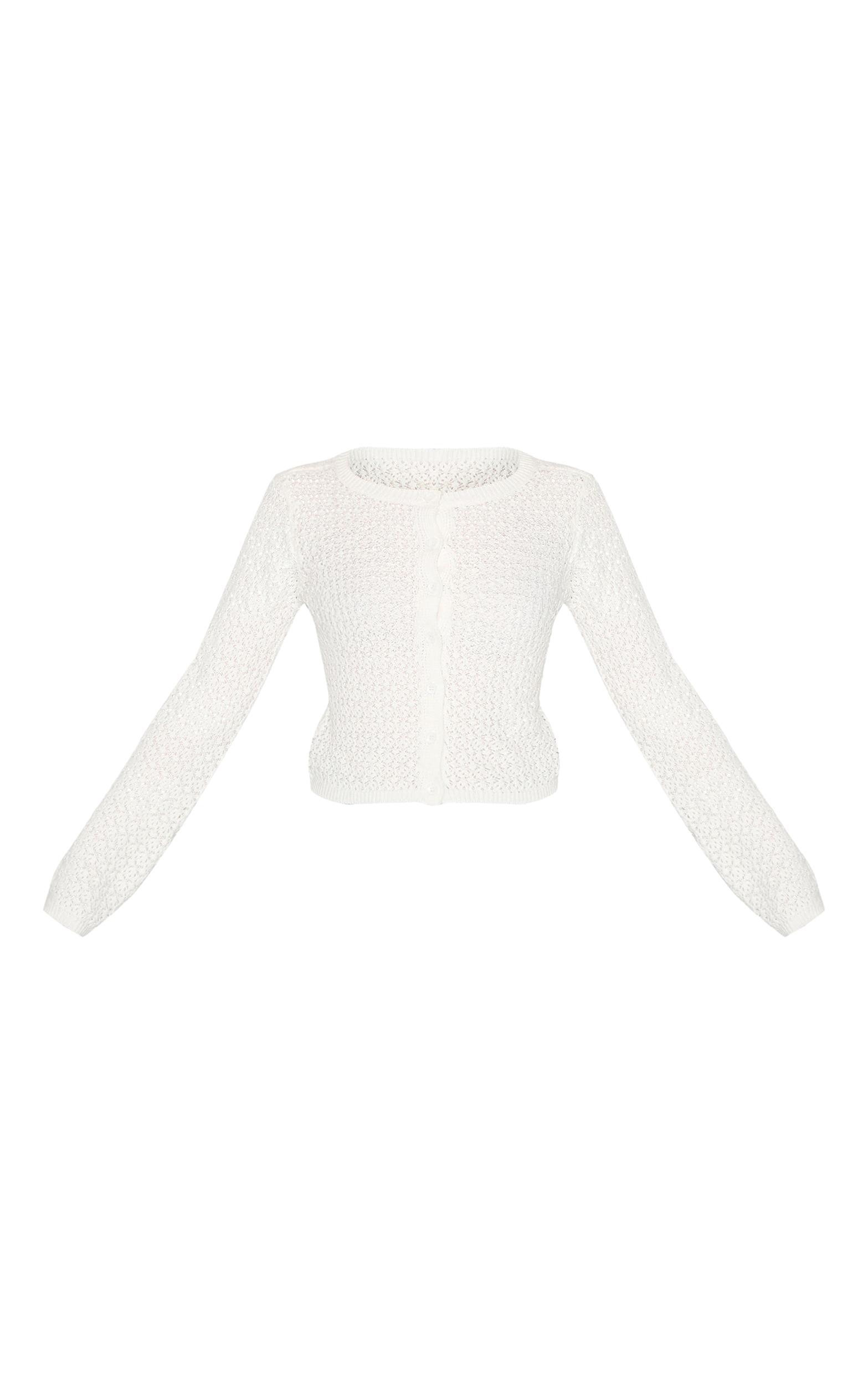 Petite Cream Knitted Crochet Button Through Long Top Product Image