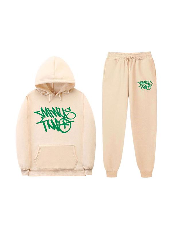 Men's Contrast Letter Print Drawstring Long Sleeve Tracksuit Set Product Image