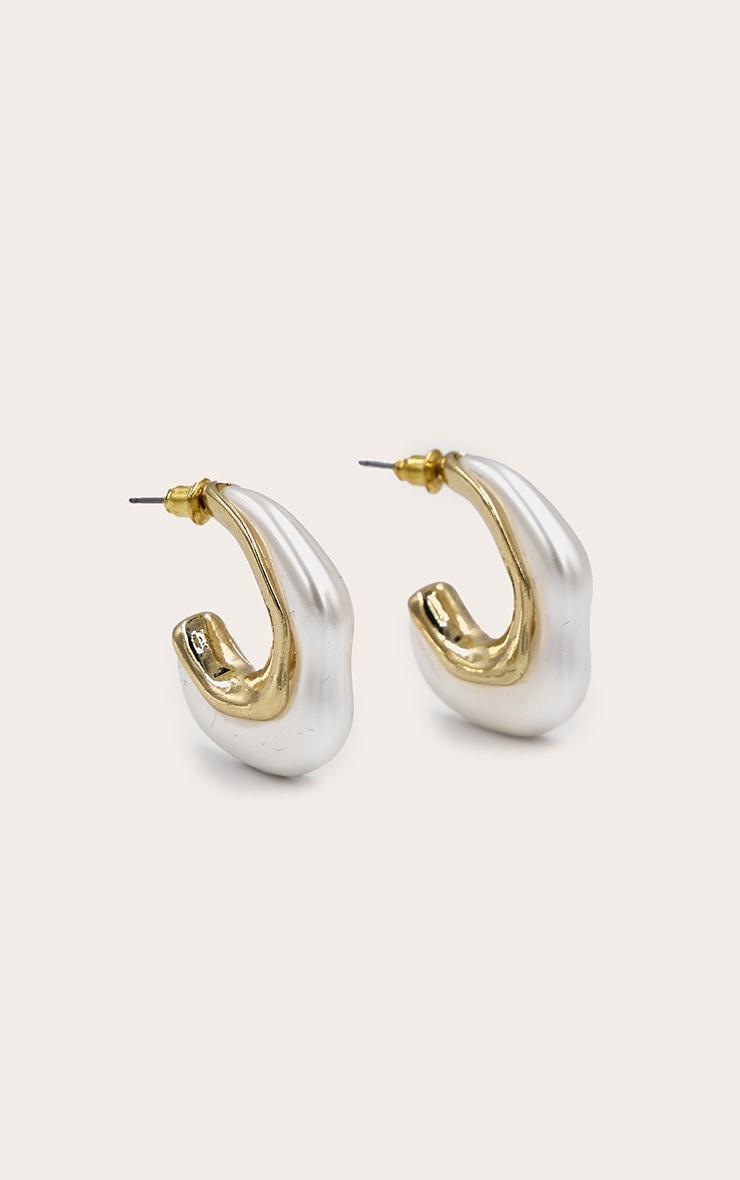 Gold Abstract Pearl Hoop Earrings Product Image
