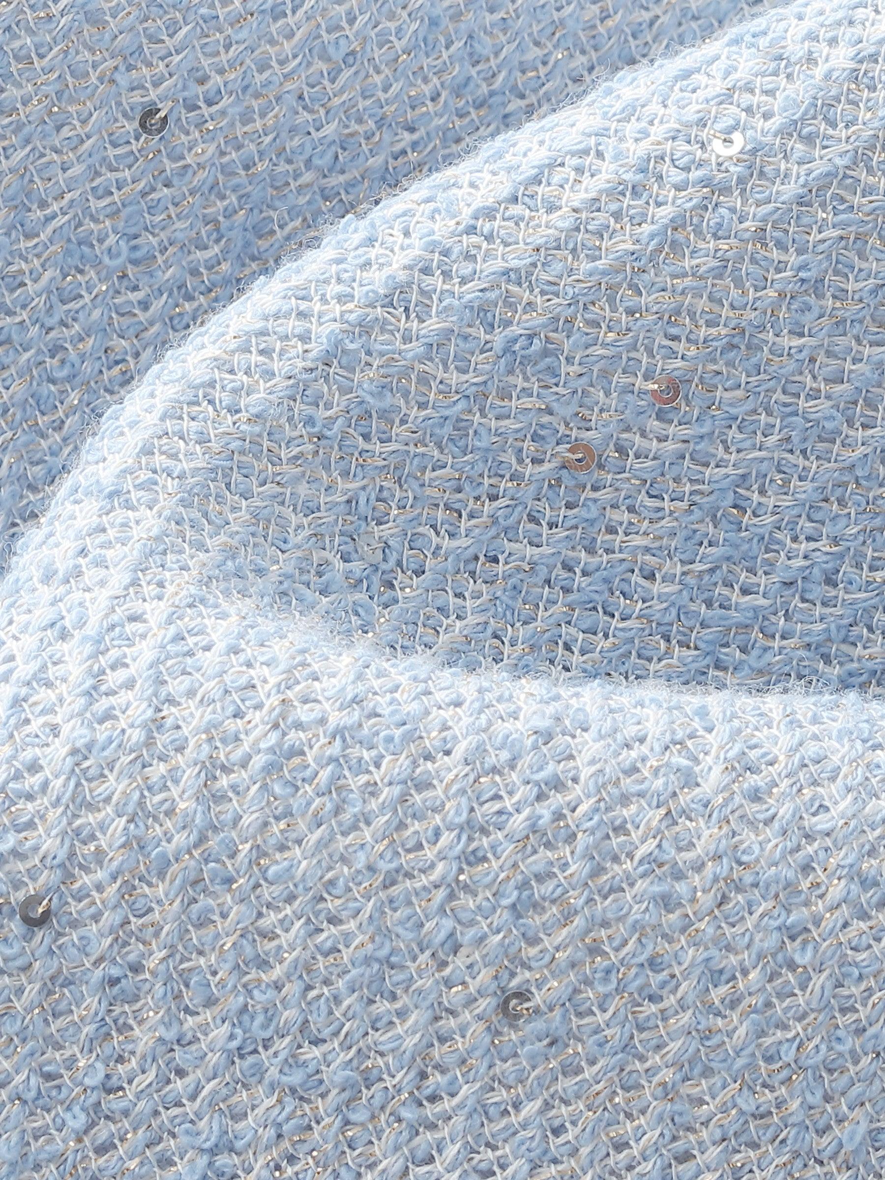 Acetate Blend Sequins Tweed Contrast Trim Women Mini Dress Product Image