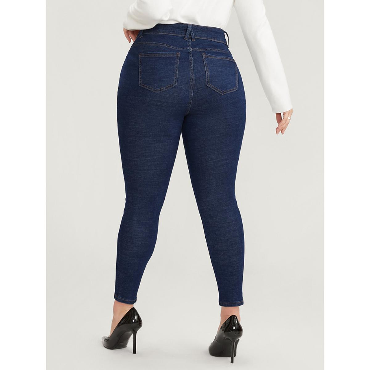 Plus Size Skinny Very Stretchy High Rise Dark Wash Pocket Heather Jeans Women Indigo Office Plain High stretch Pocket Jeans BloomChic 12/L Product Image