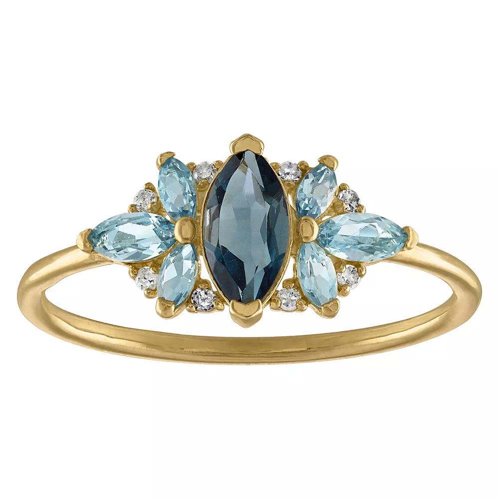 Tiara 10k Gold Blue Topaz & Diamond Accent Ring, Womens Product Image