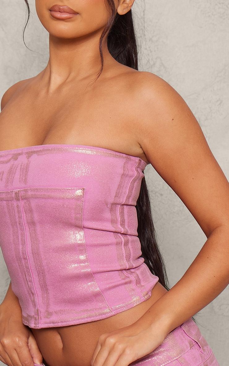 Petite Pink Metallic Denim Panel Long Top Product Image