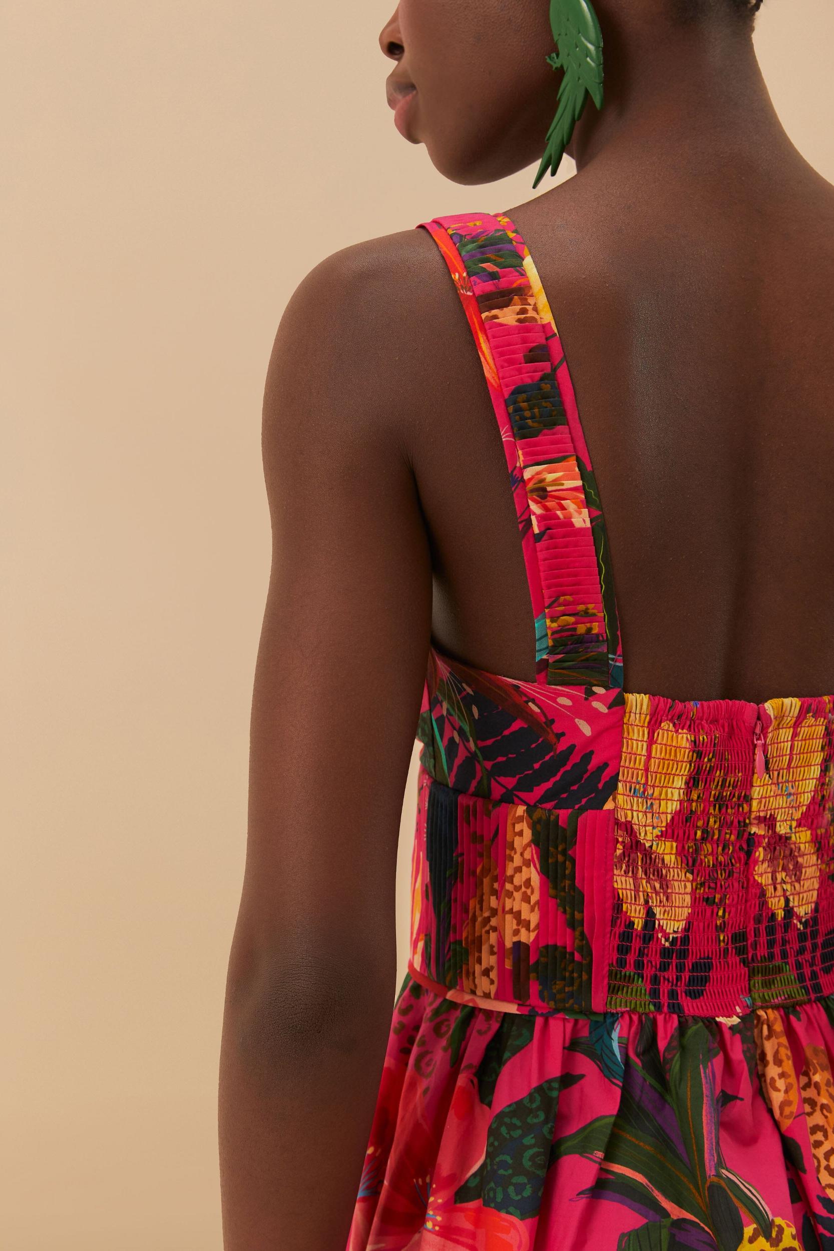 Pink Leopard Flowers Organic Cotton Midi Dress Product Image