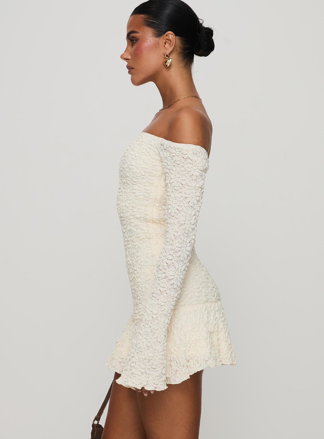 Vancesca Long Sleeve Mini Dress Cream Product Image