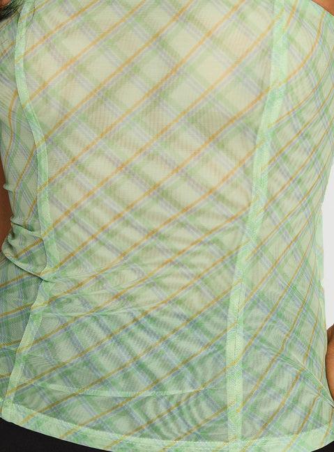 No Comparison Neck Tie Strapless Top Green Check Product Image