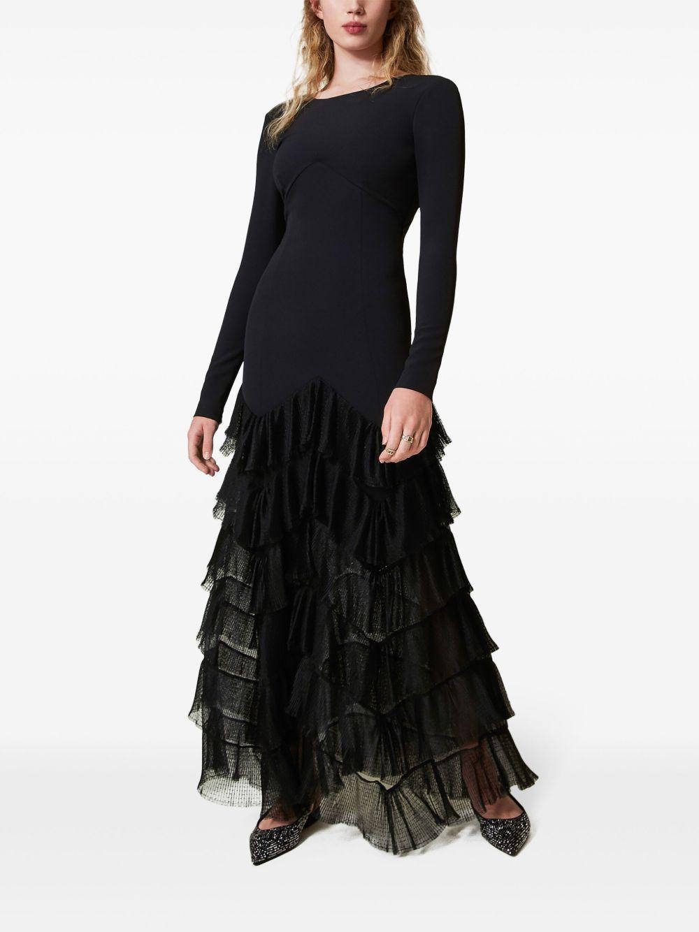 pleated tulle flounces maxi dress Product Image