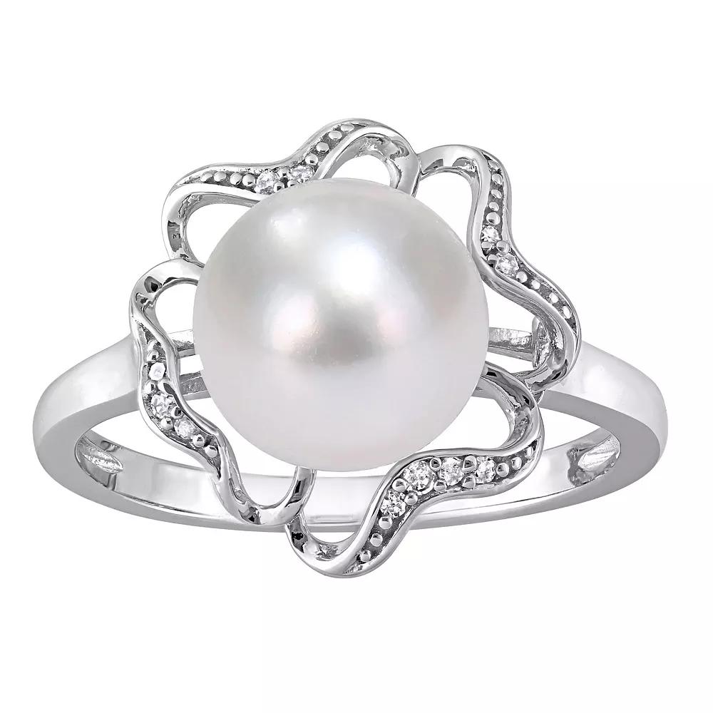 Stella Grace Sterling Silver Freshwater Cultured Pearl & Diamond Accent Flower Cocktail Ring, Women's, Size: 5 Product Image