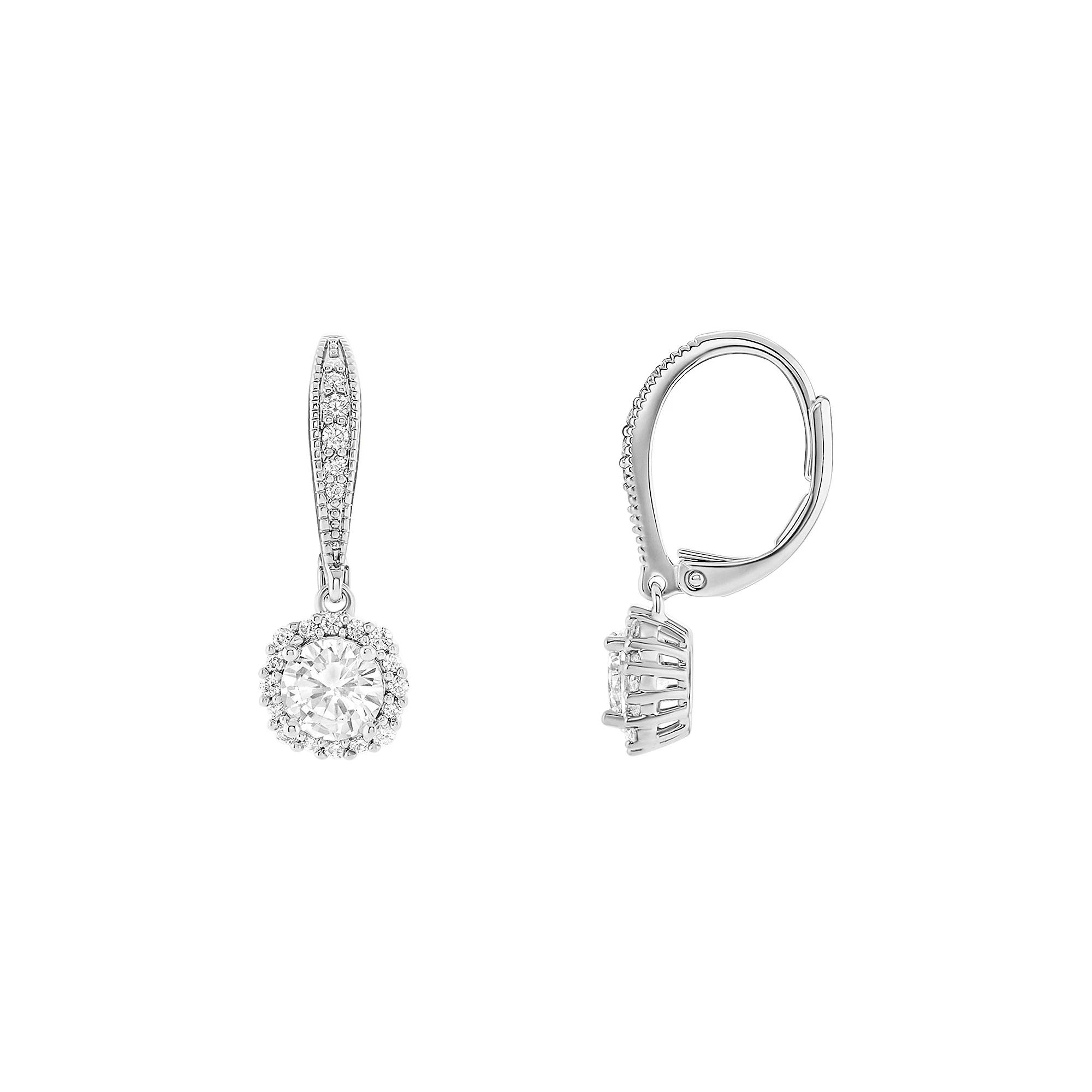 PRIMROSE Pave Cubic Zirconia Leverback Drop Earrings, Women's, Silver Tone Product Image