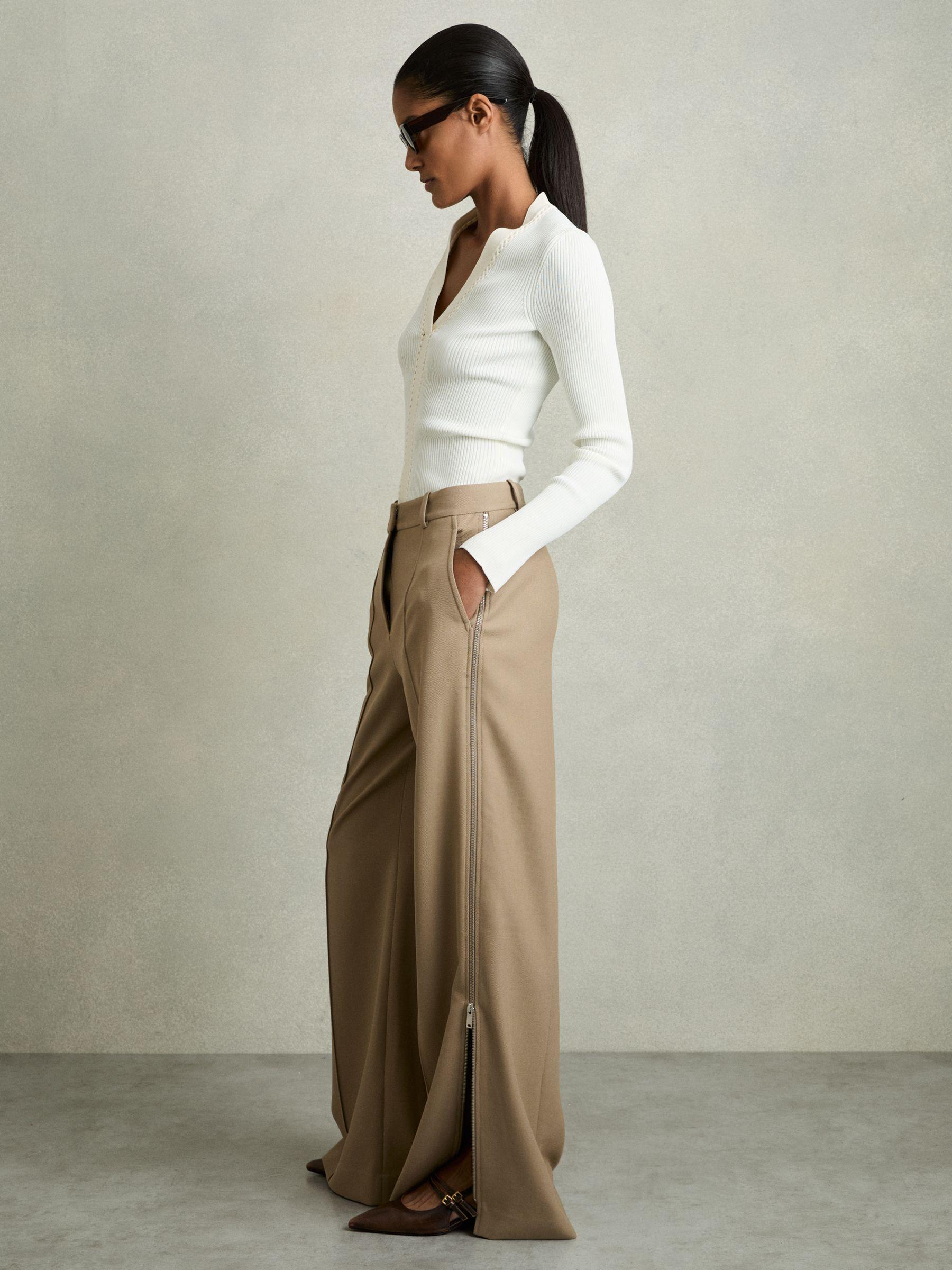 Wide-Leg Side-Zip Trousers in Sage Green Product Image