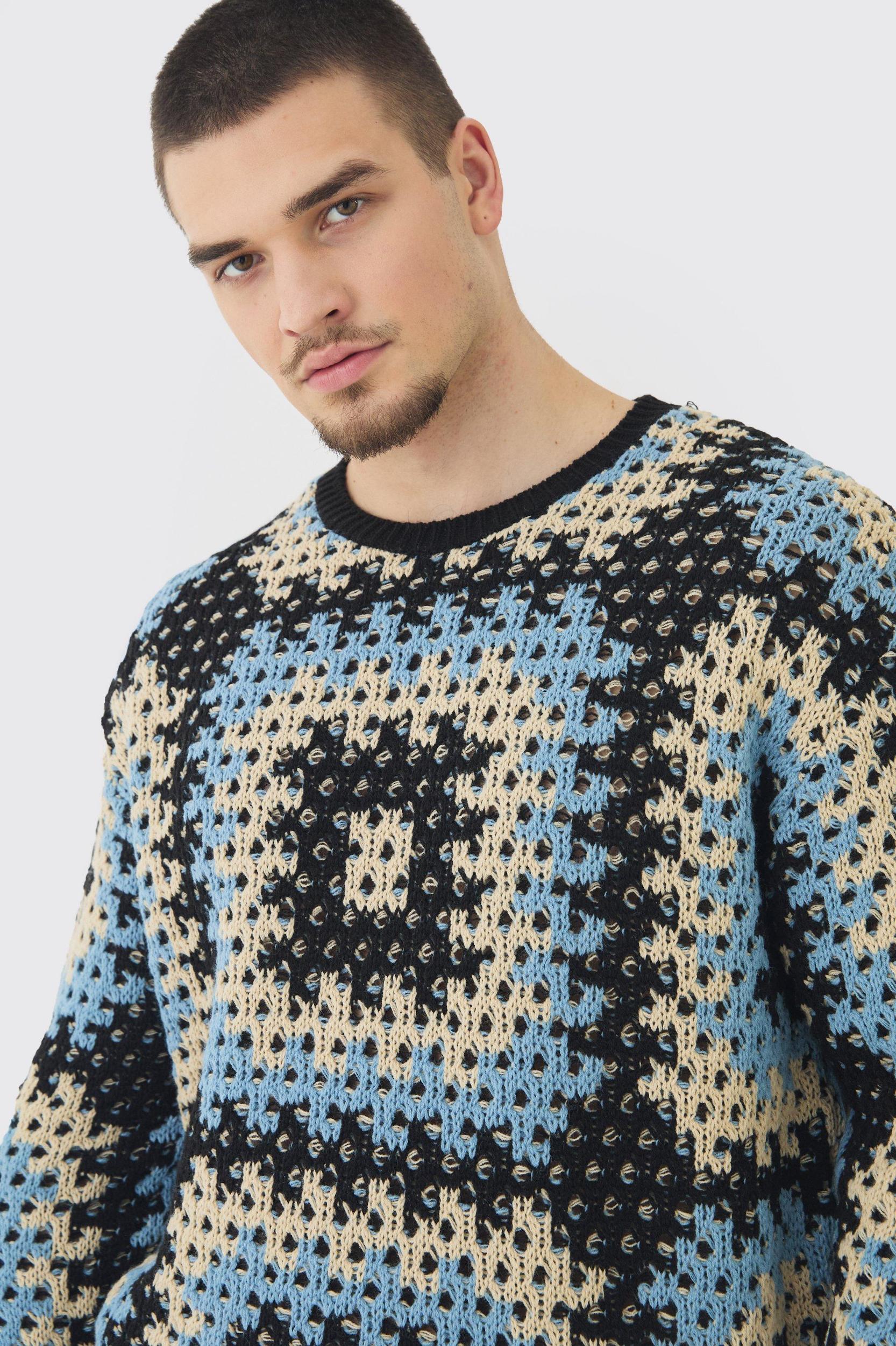 Tall Oversized Crochet Sweat | boohooMAN USA Product Image